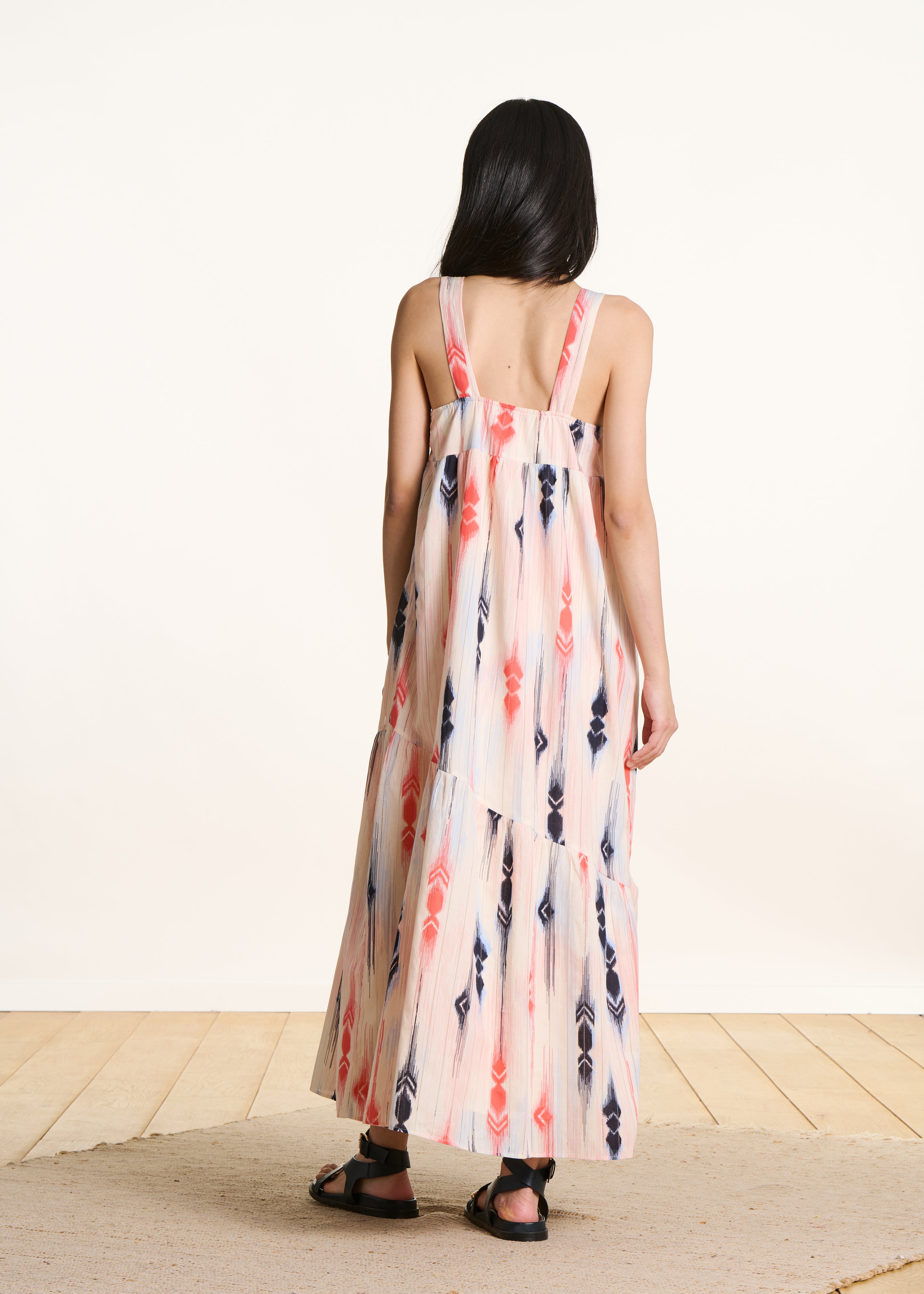 Long dress with pink and blue print