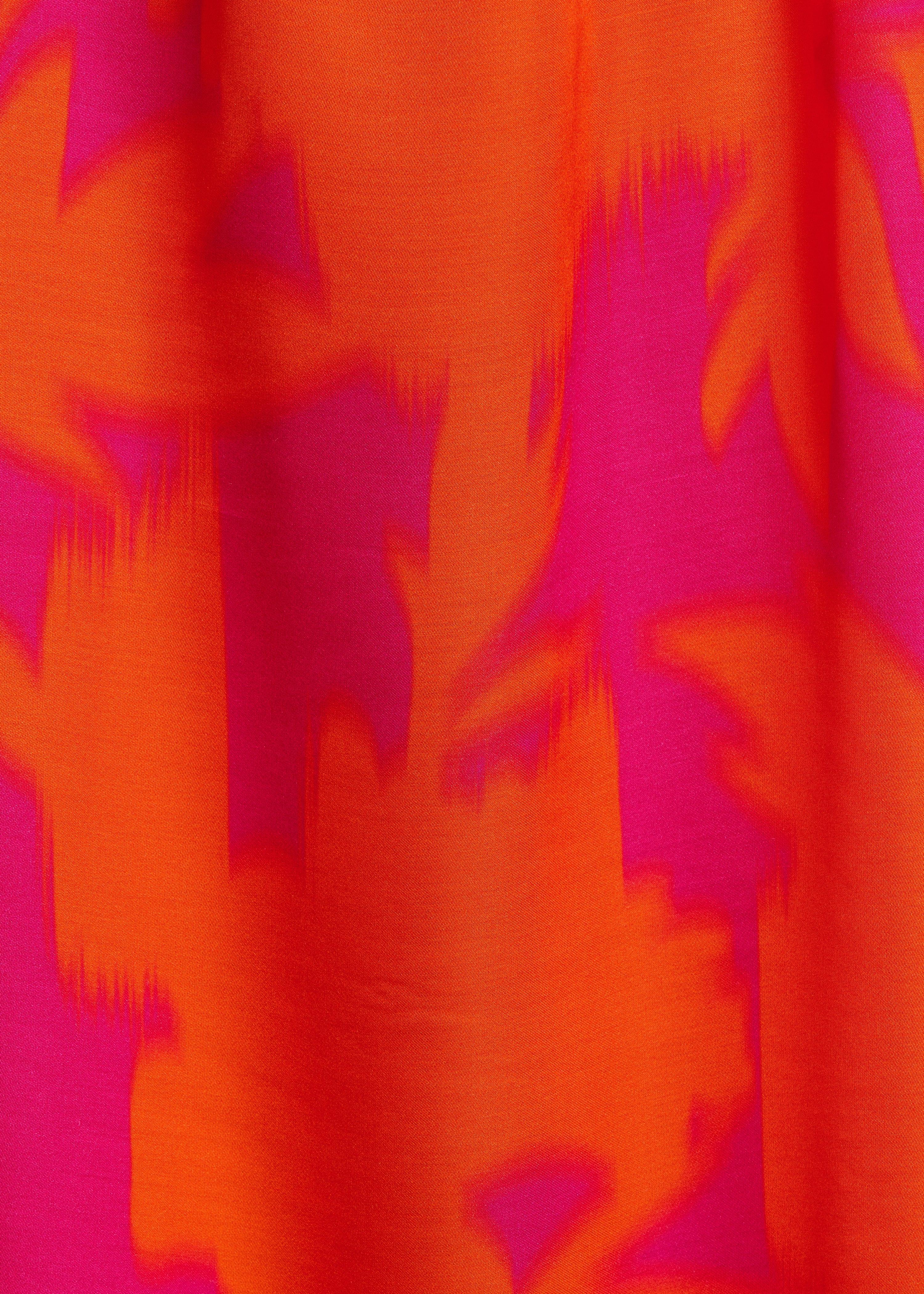 Long floral satin dress in pink and orange