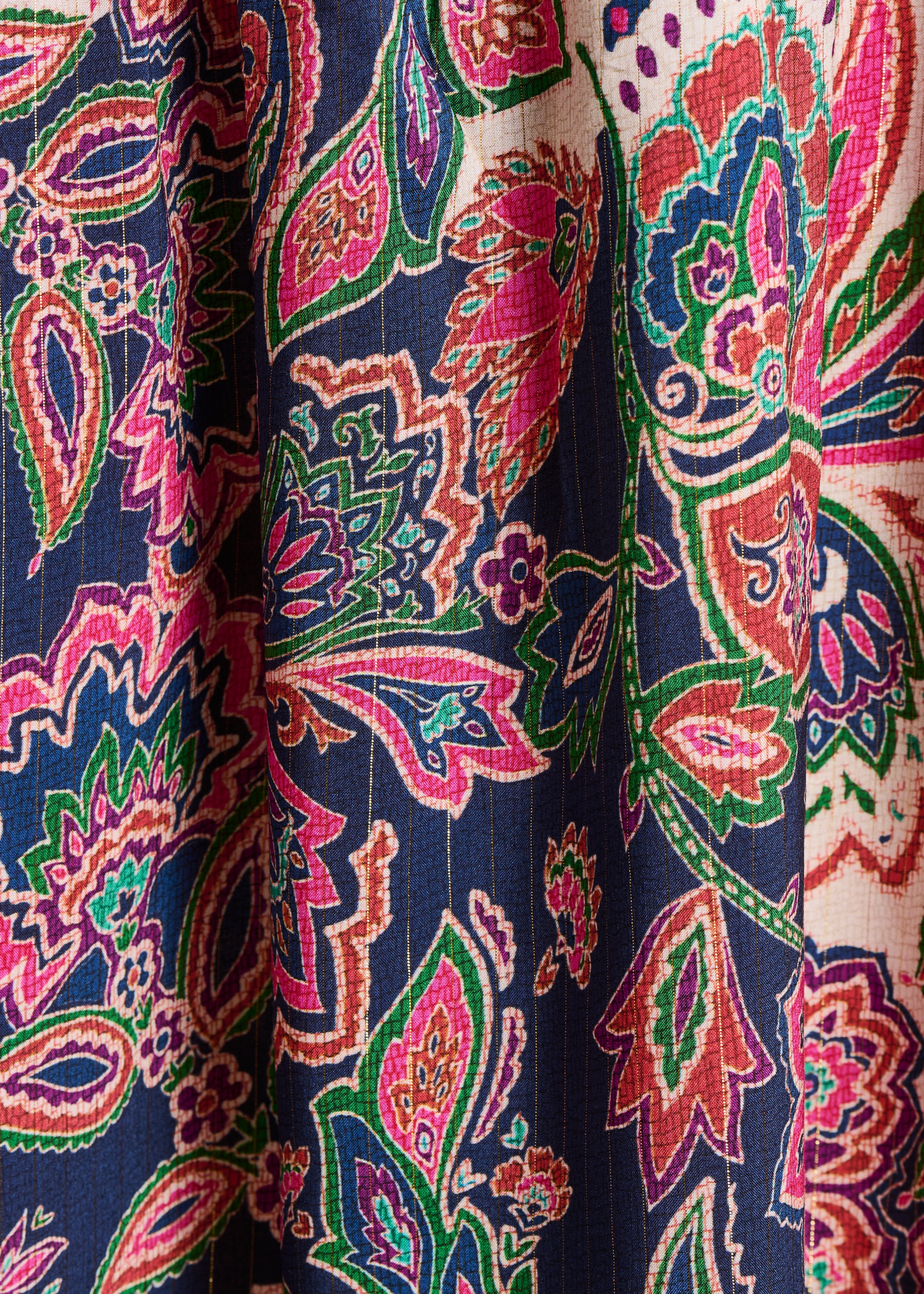 Robe longue rose et bleu imprimée à volant manches 3/4