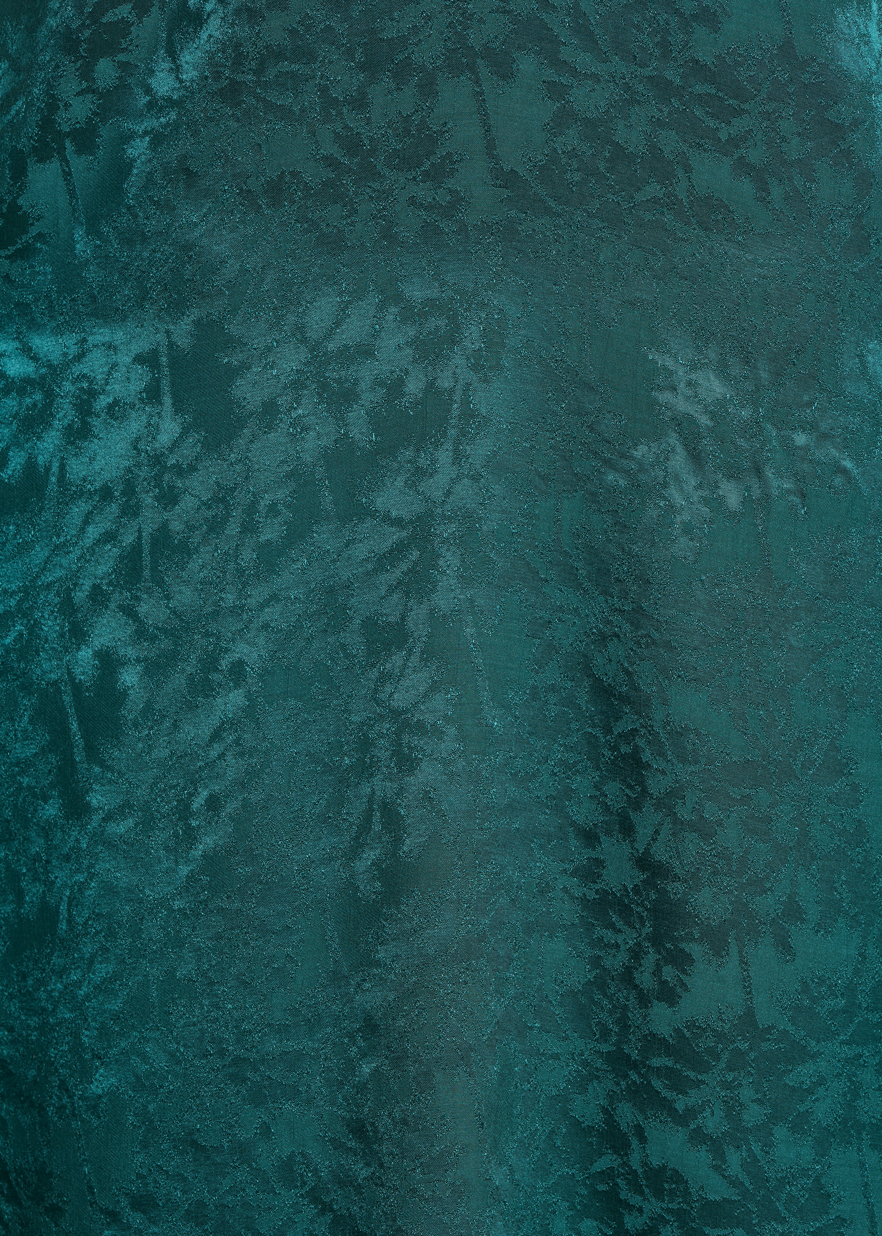 Long fluid petrol green jacquard dress