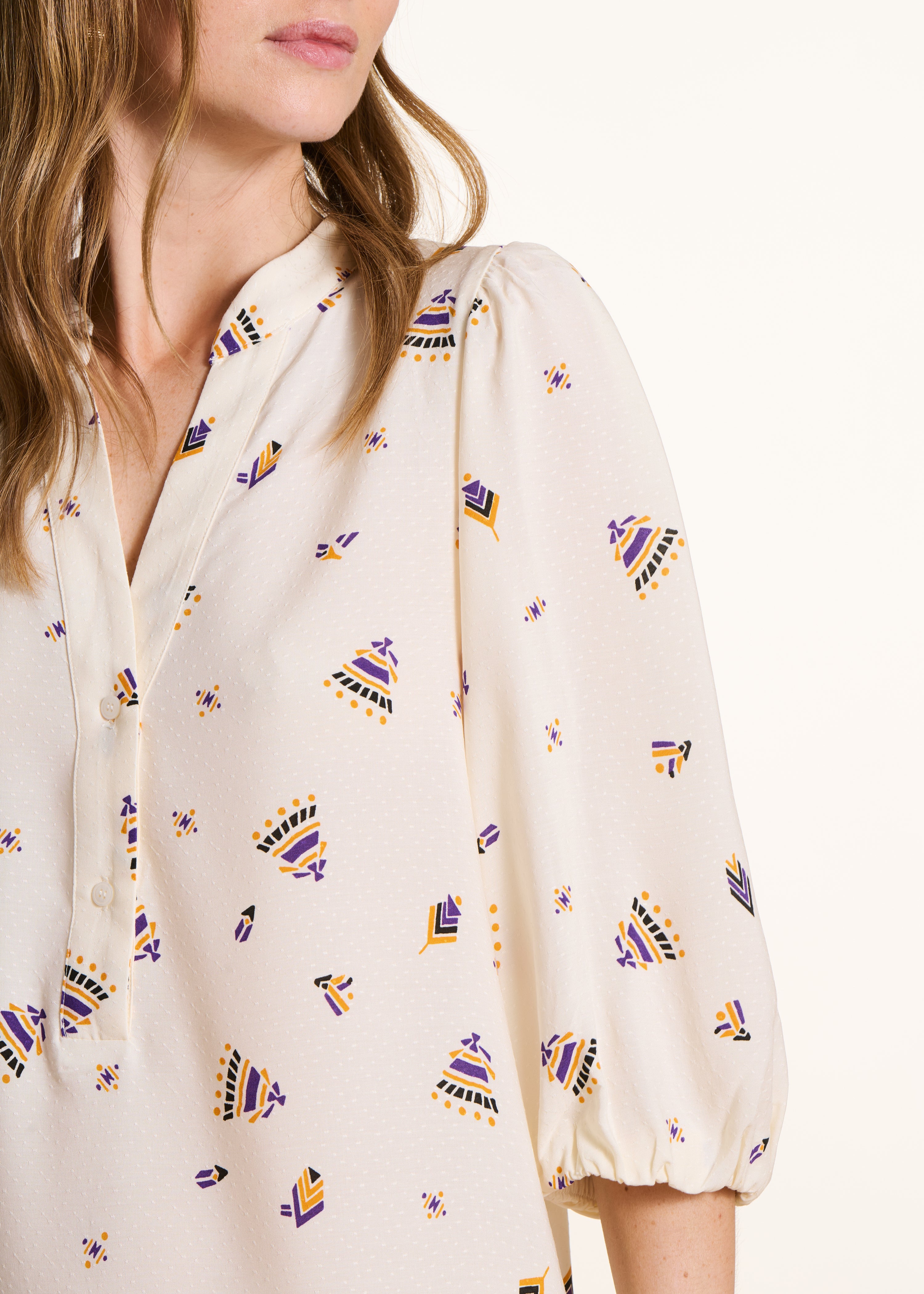 Robe courte ample écrue à imprimé