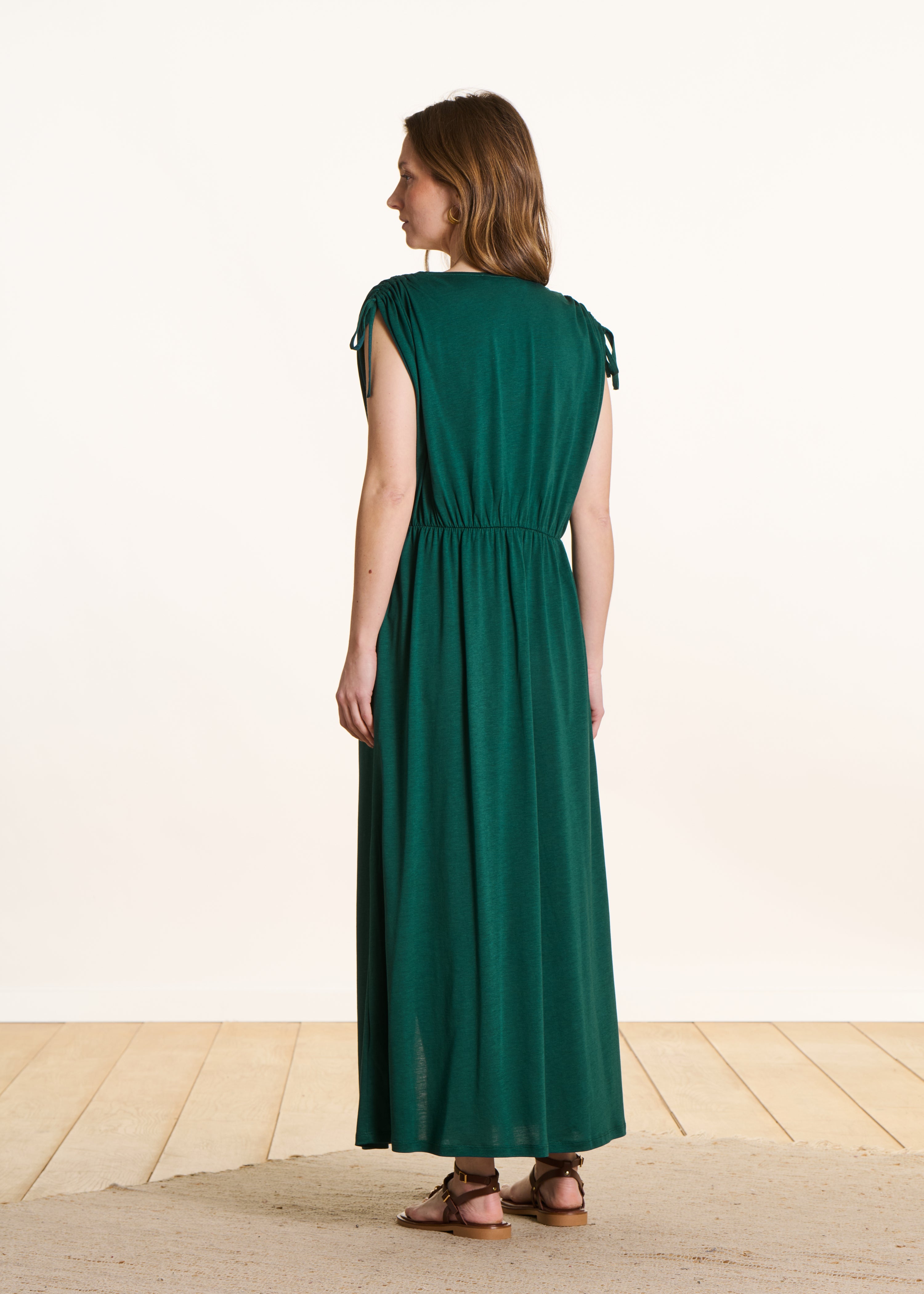 Robe longue vert pétrole en lyocell