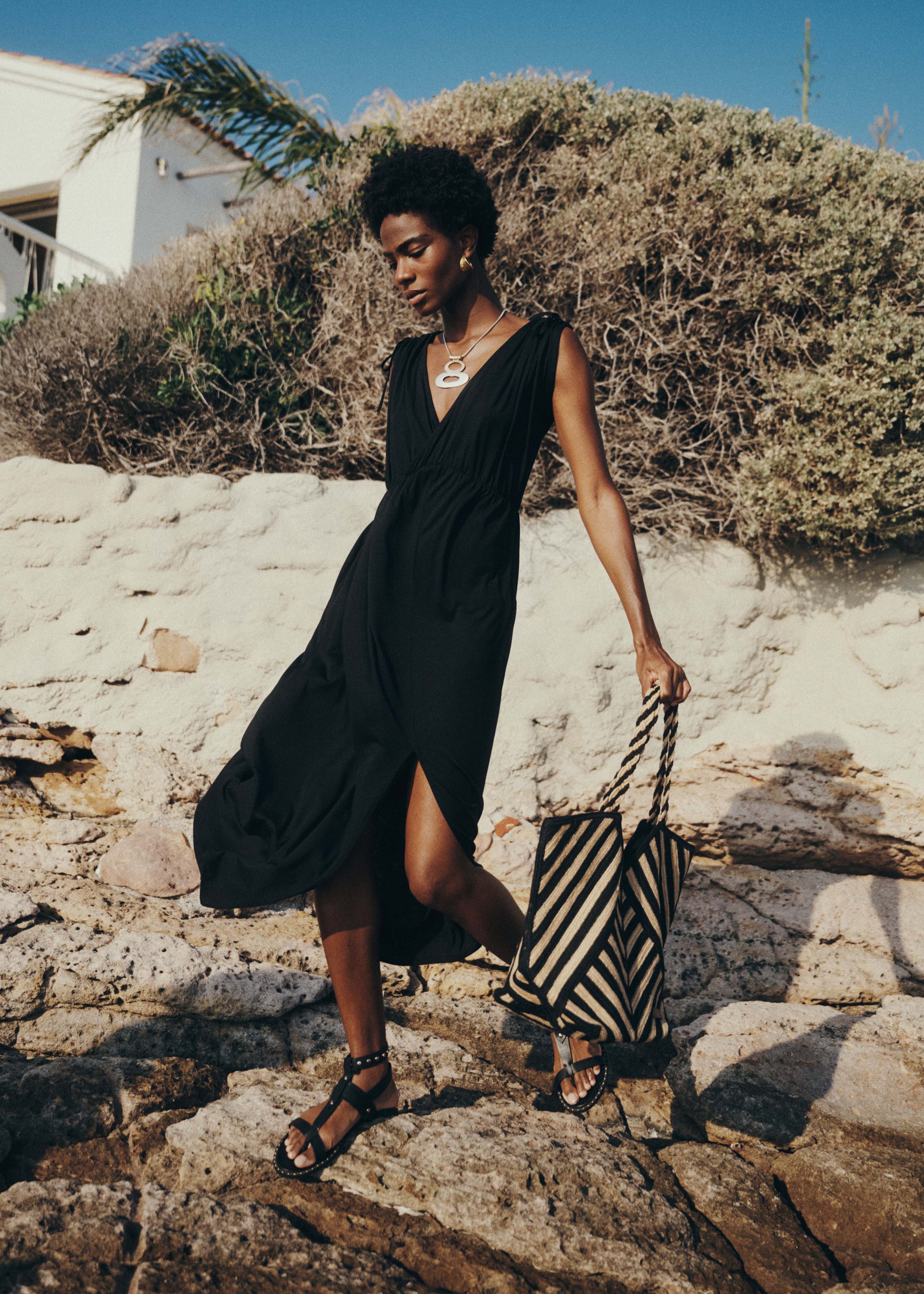 Robe longue noire en lyocell