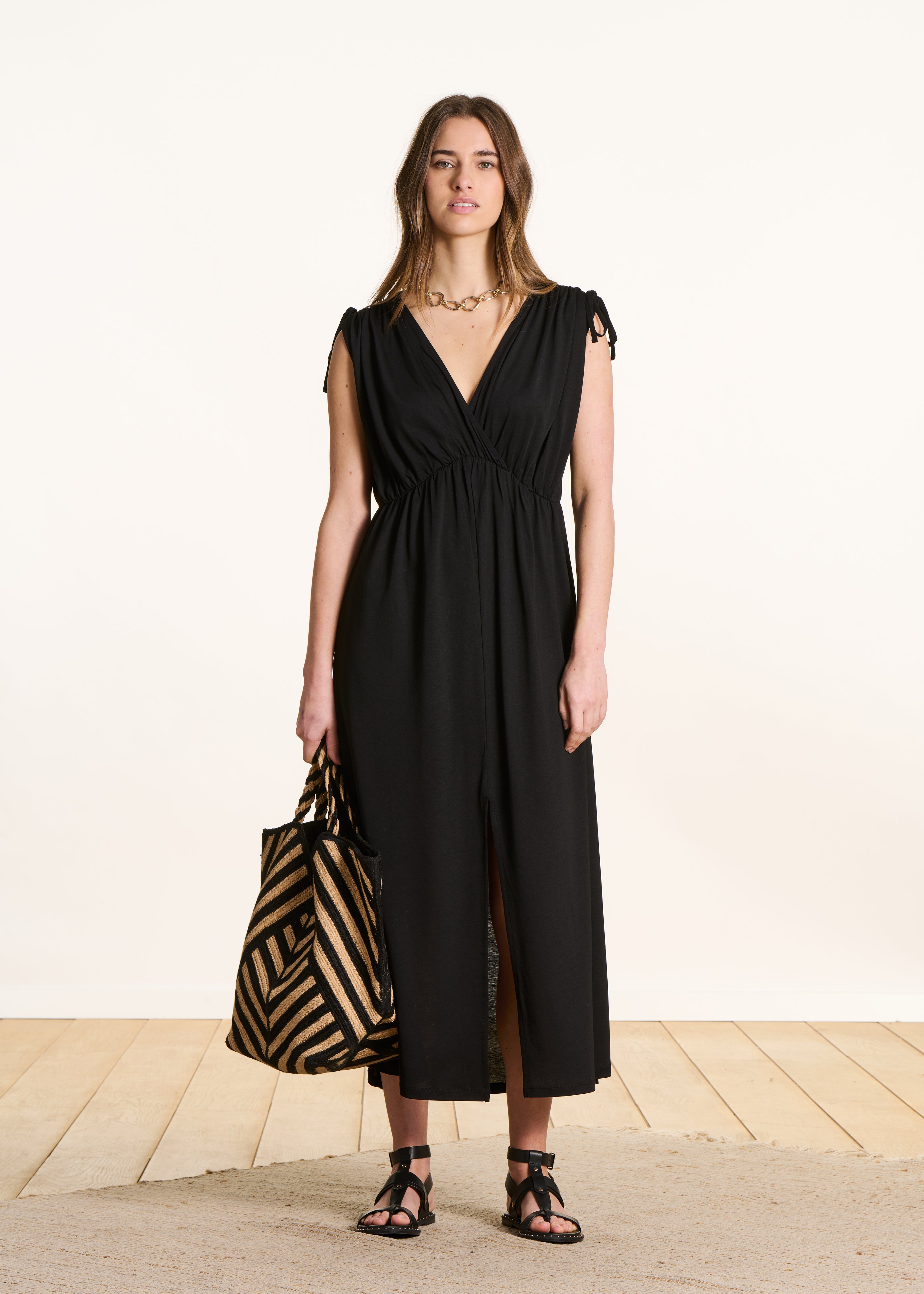 Robe longue noire en lyocell