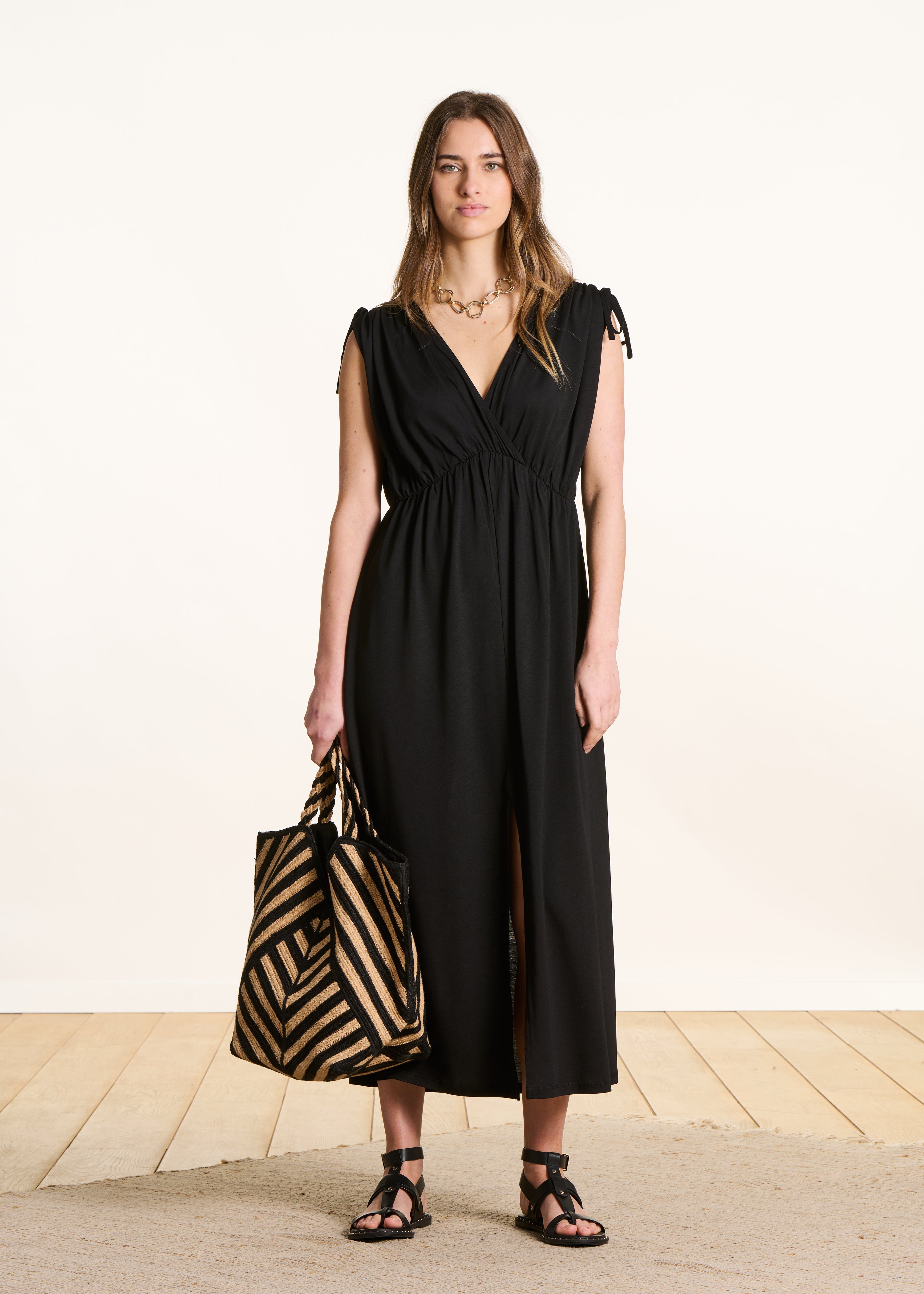 Vestido longo preto em lyocell