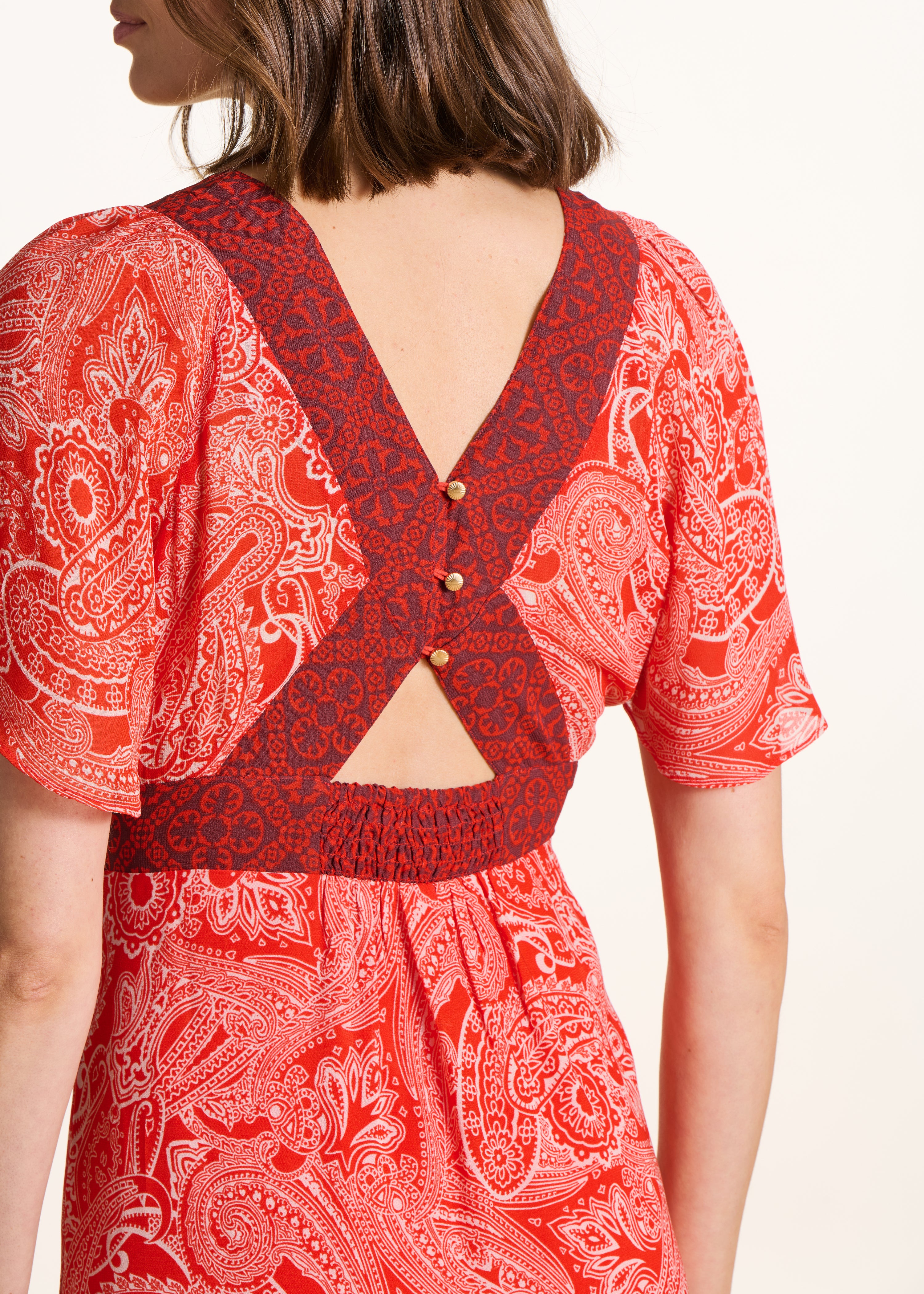 Long orange voile dress with print