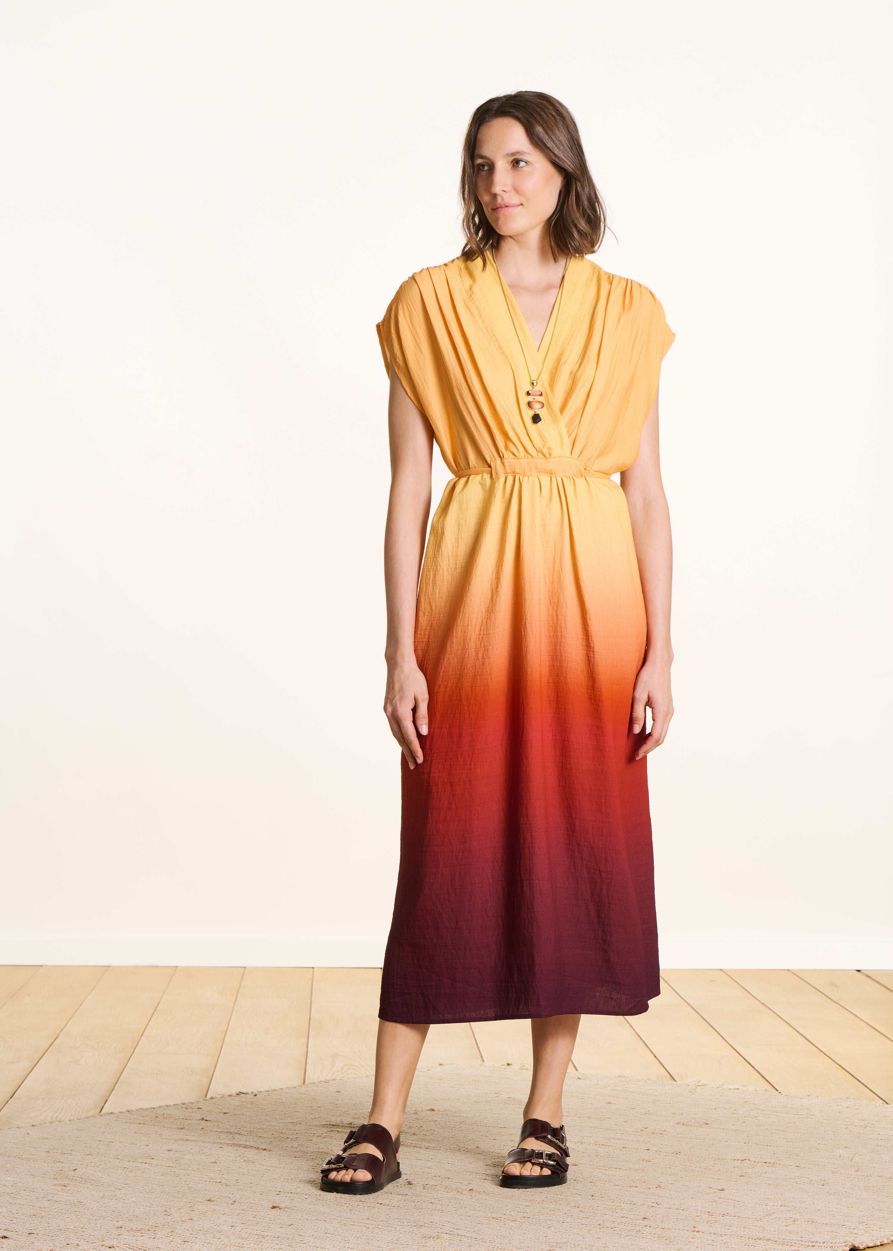 Robe longue jaune à imprimé tie & dye