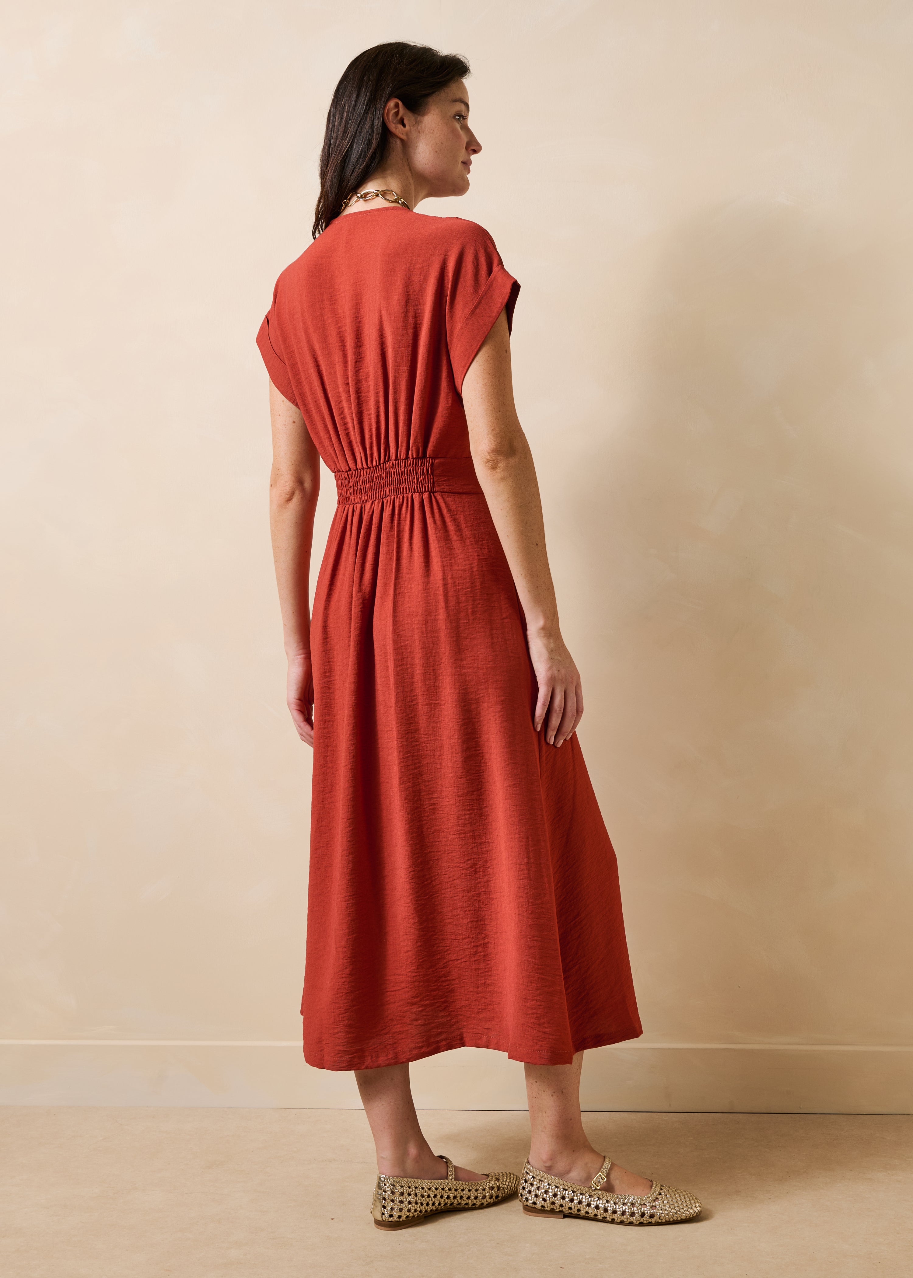 Robe longue cintrée terracotta cache-cœur