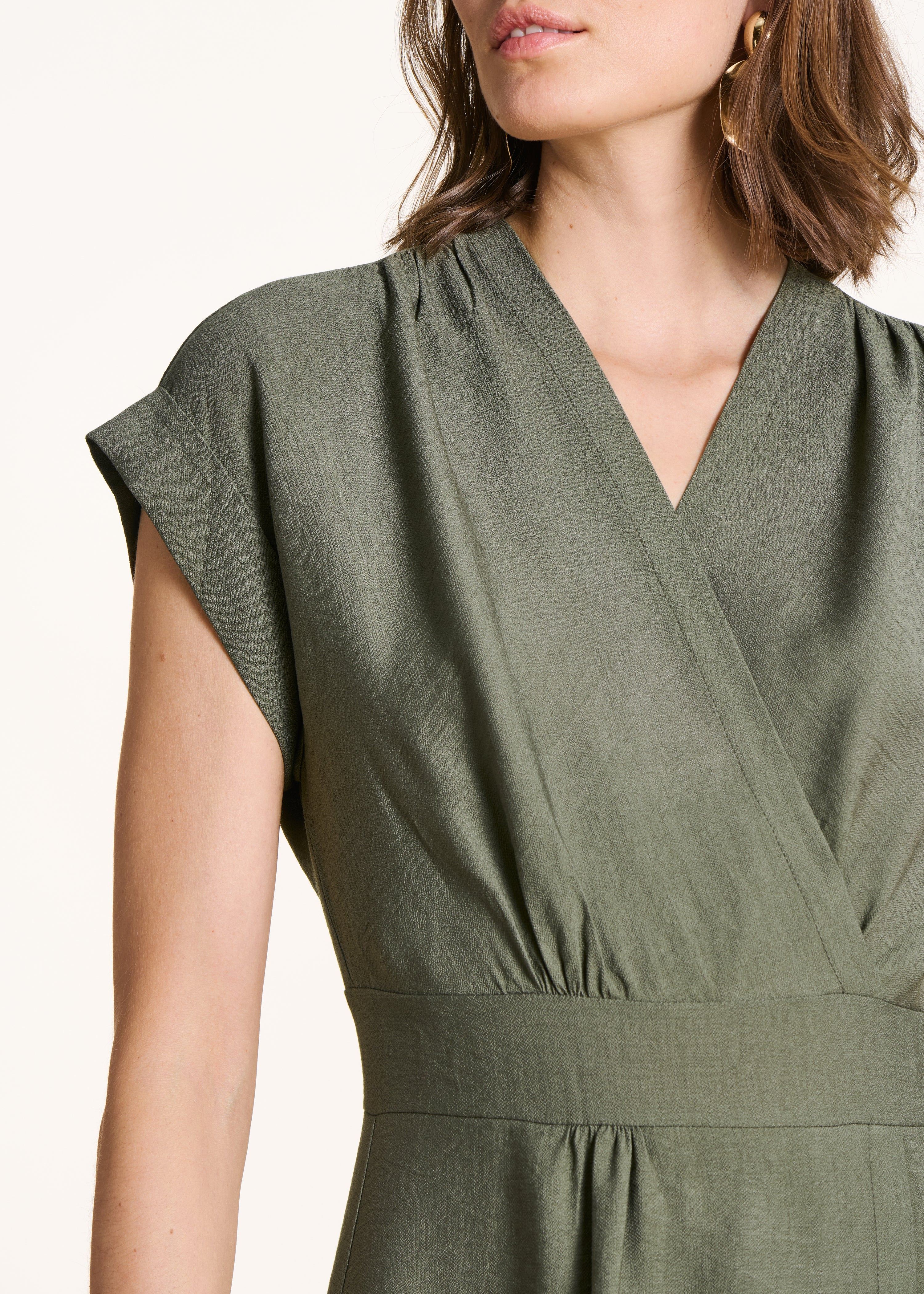 Fitted long khaki wrap dress