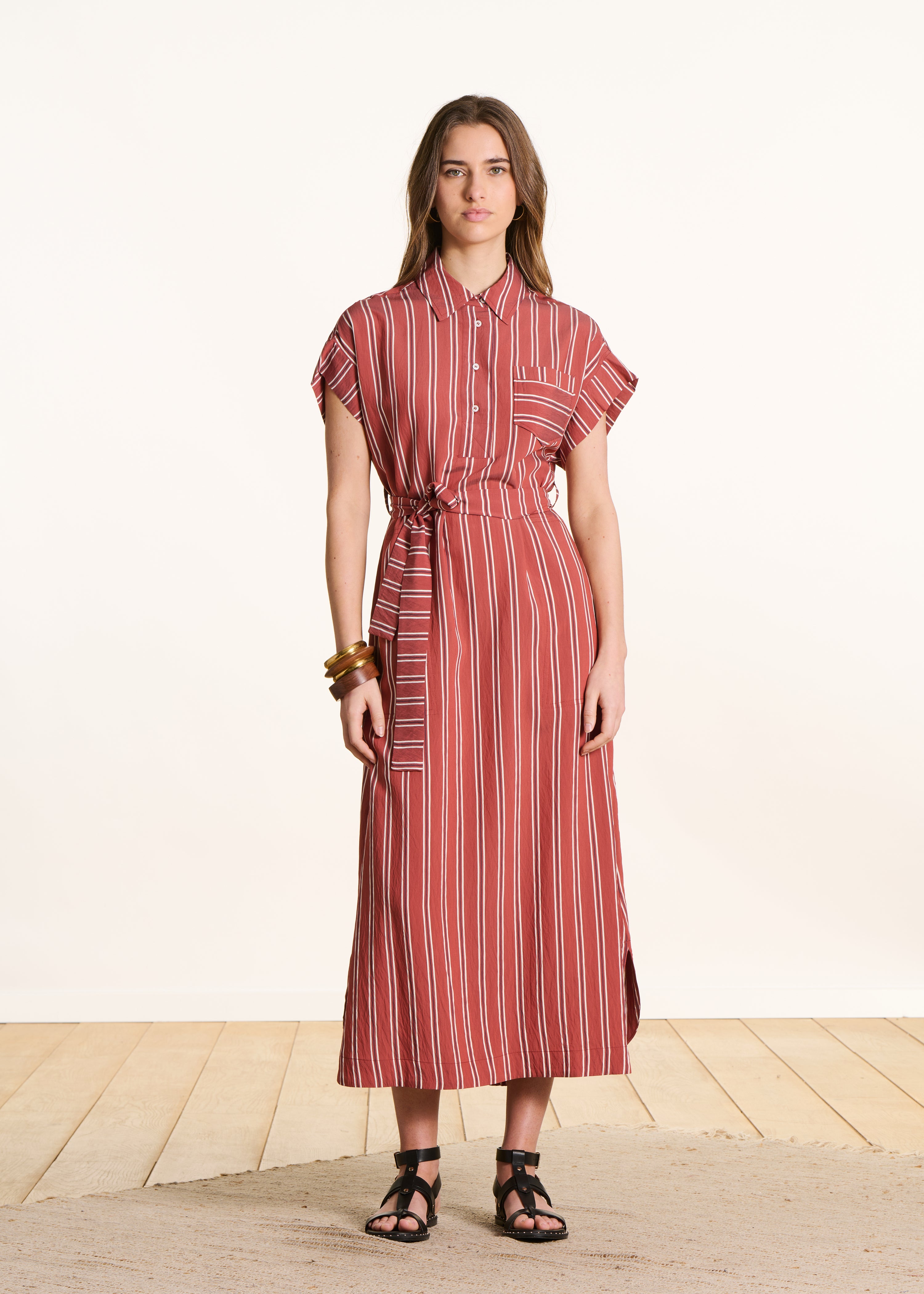 Red striped shirt dress