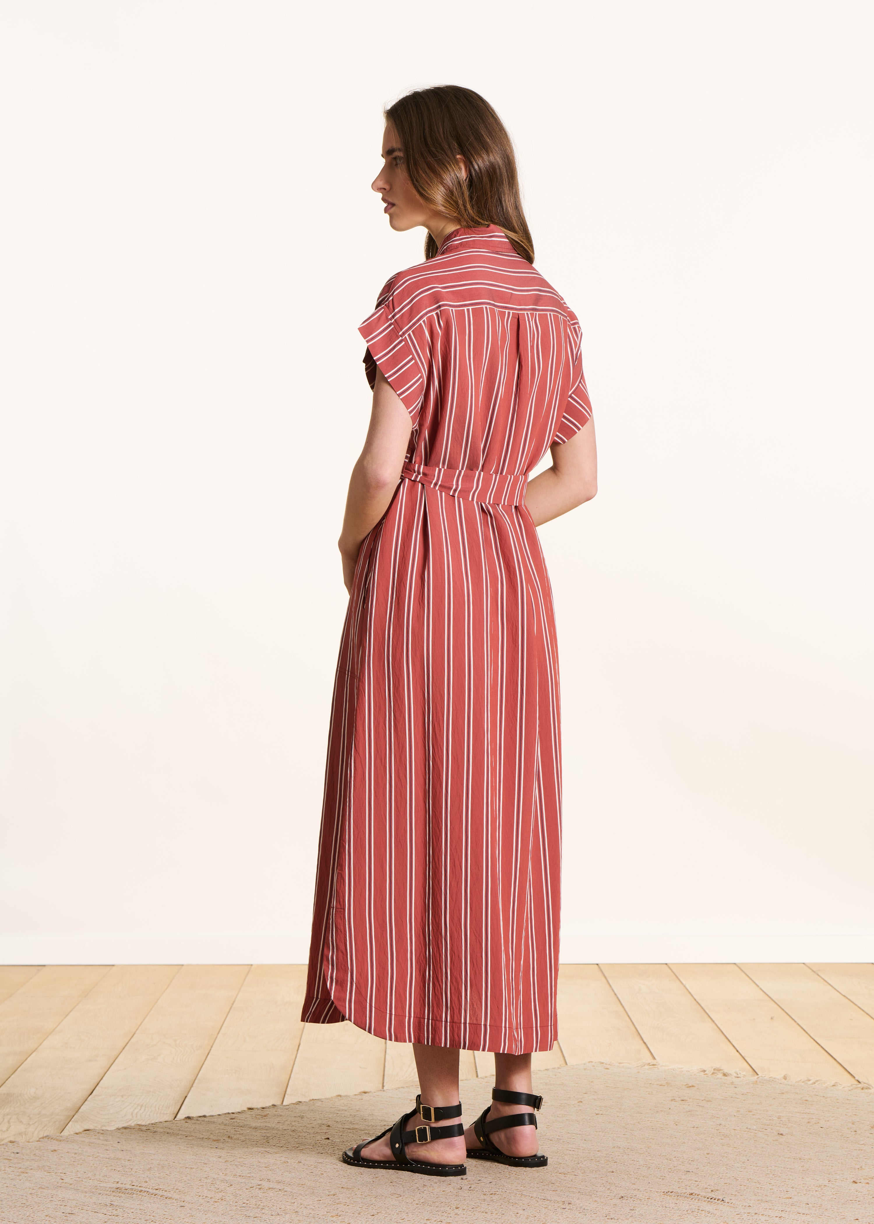 Vestido camisa rojo a rayas