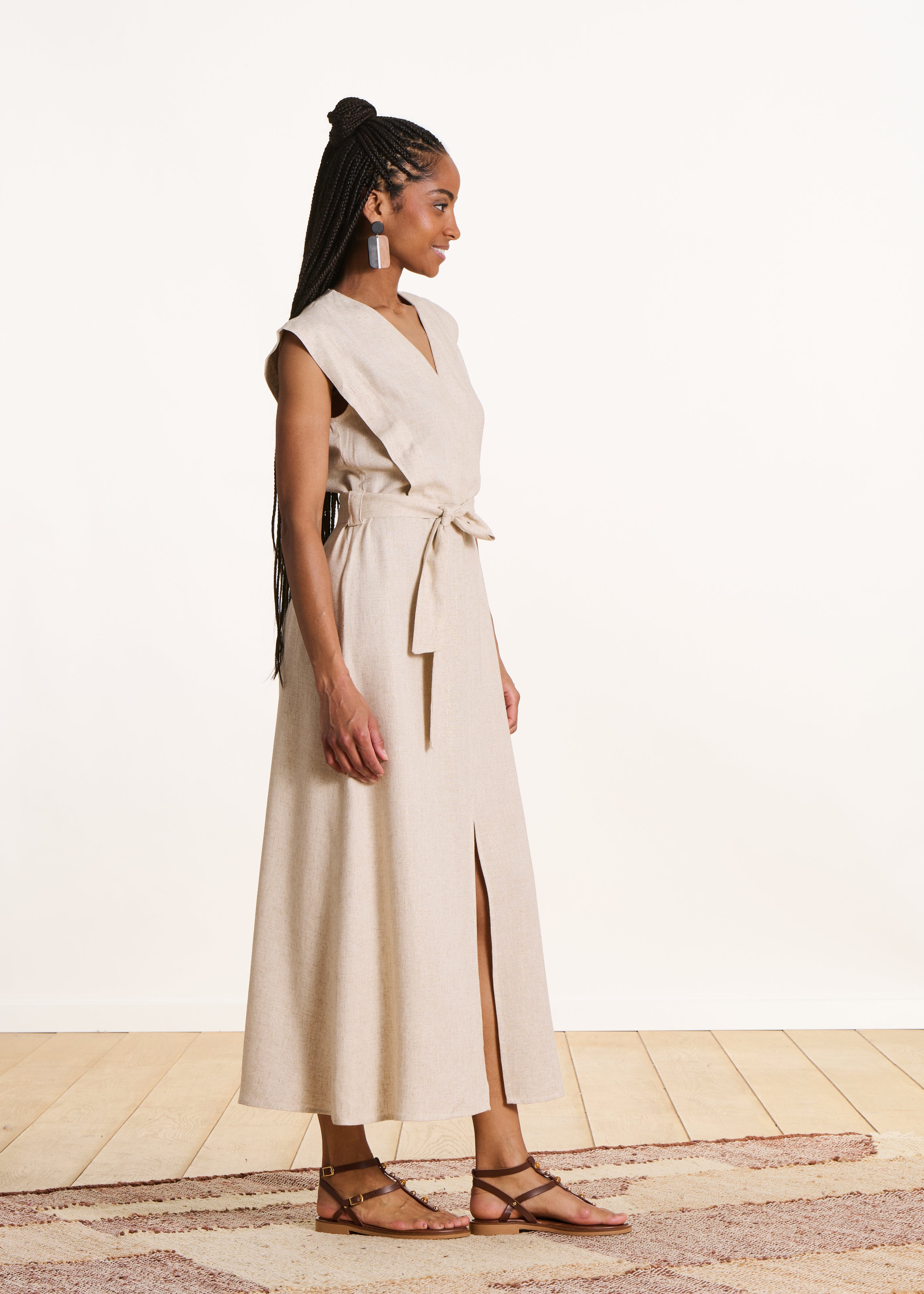 Beige midi wrap dress