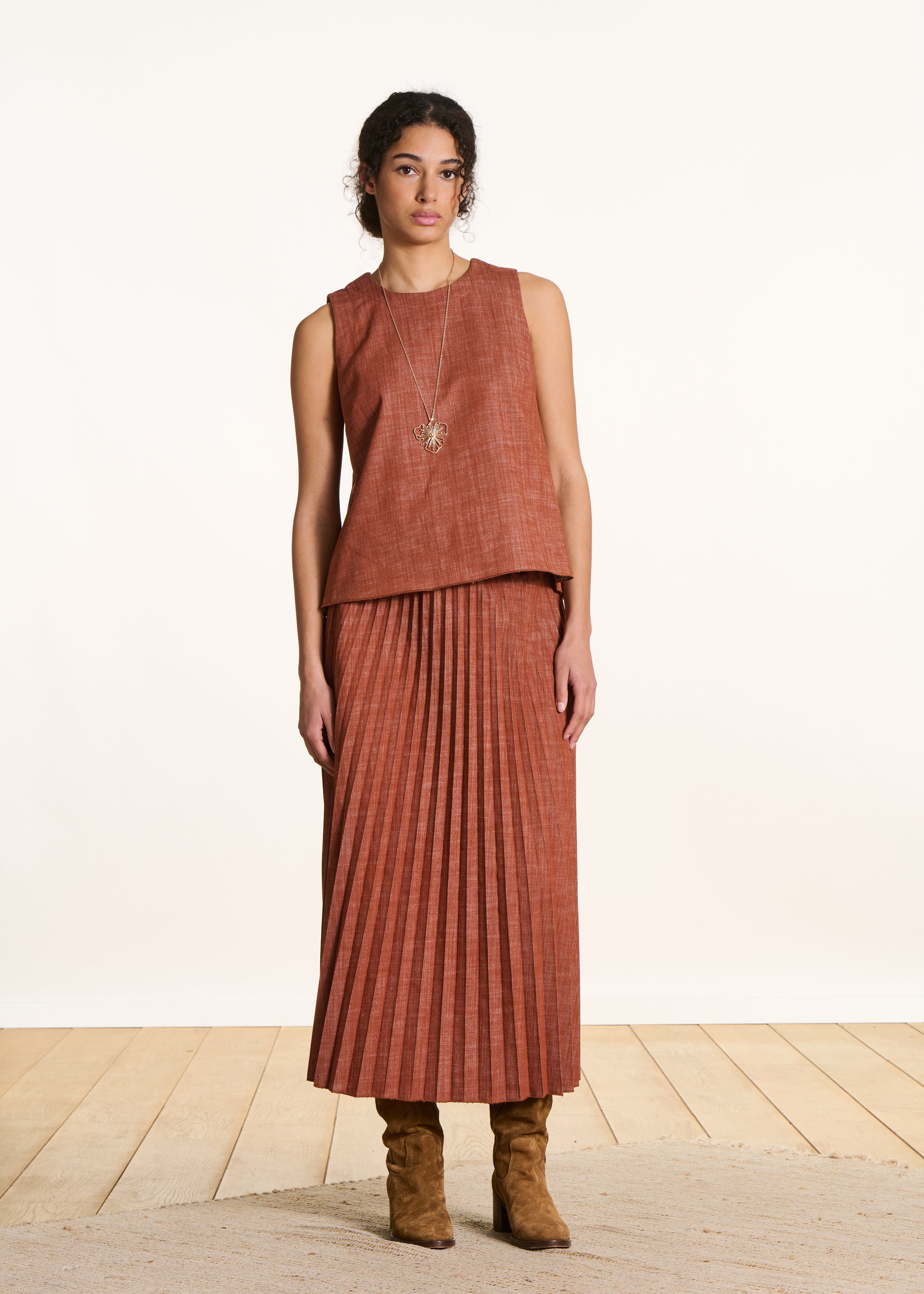 Top in denim terracotta senza maniche