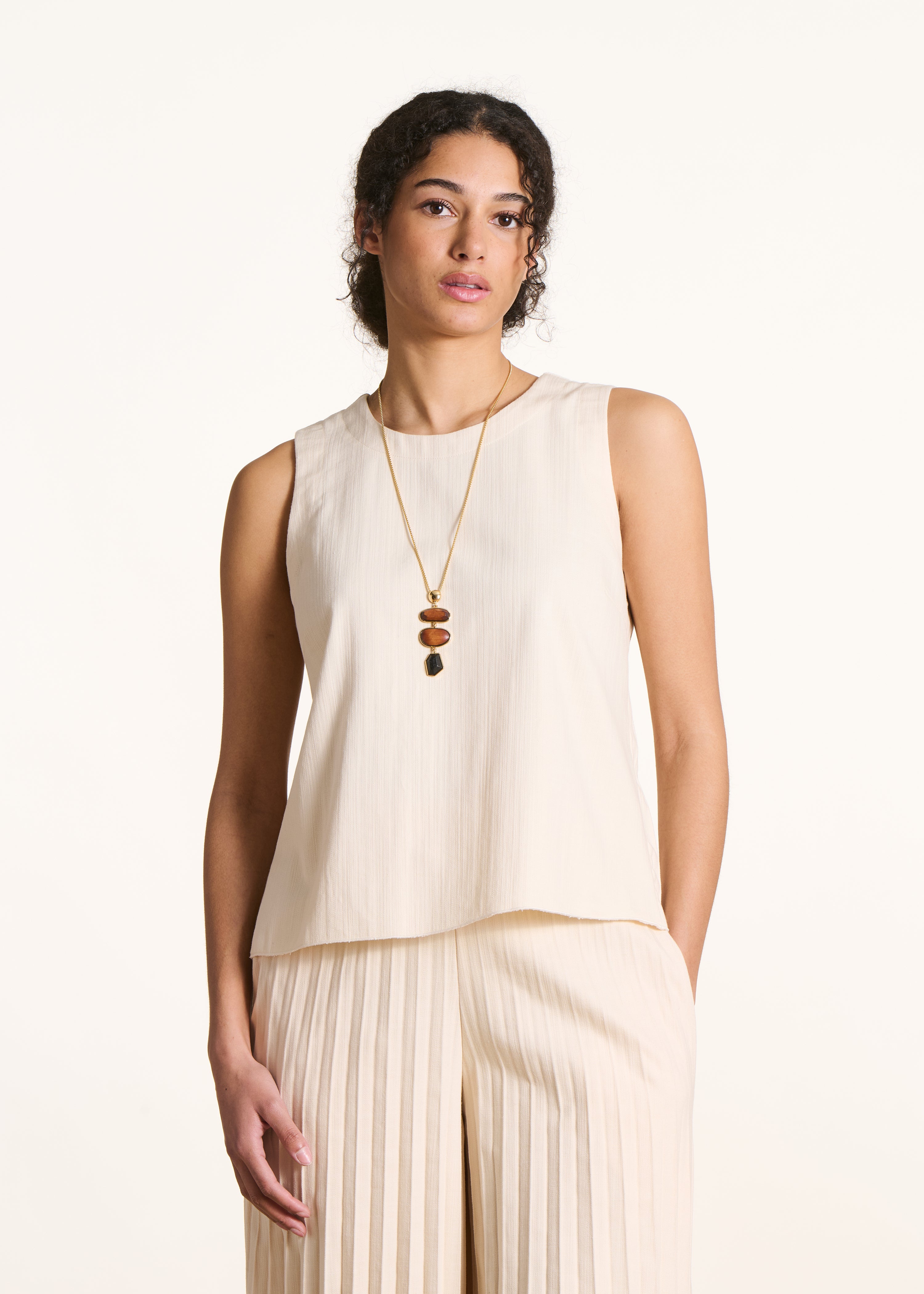 Sleeveless Ecru Denim Top
