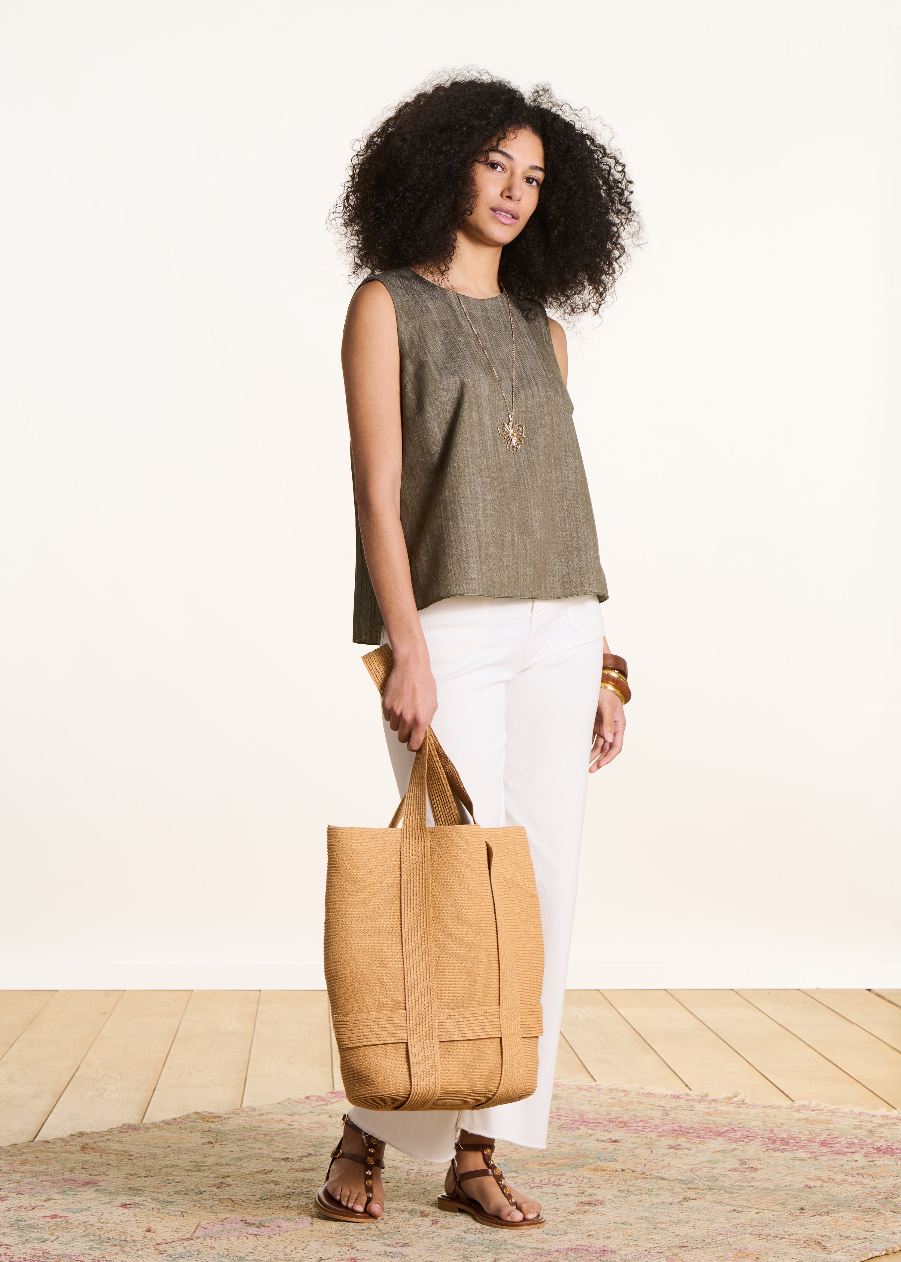 Sleeveless Khaki Denim Top