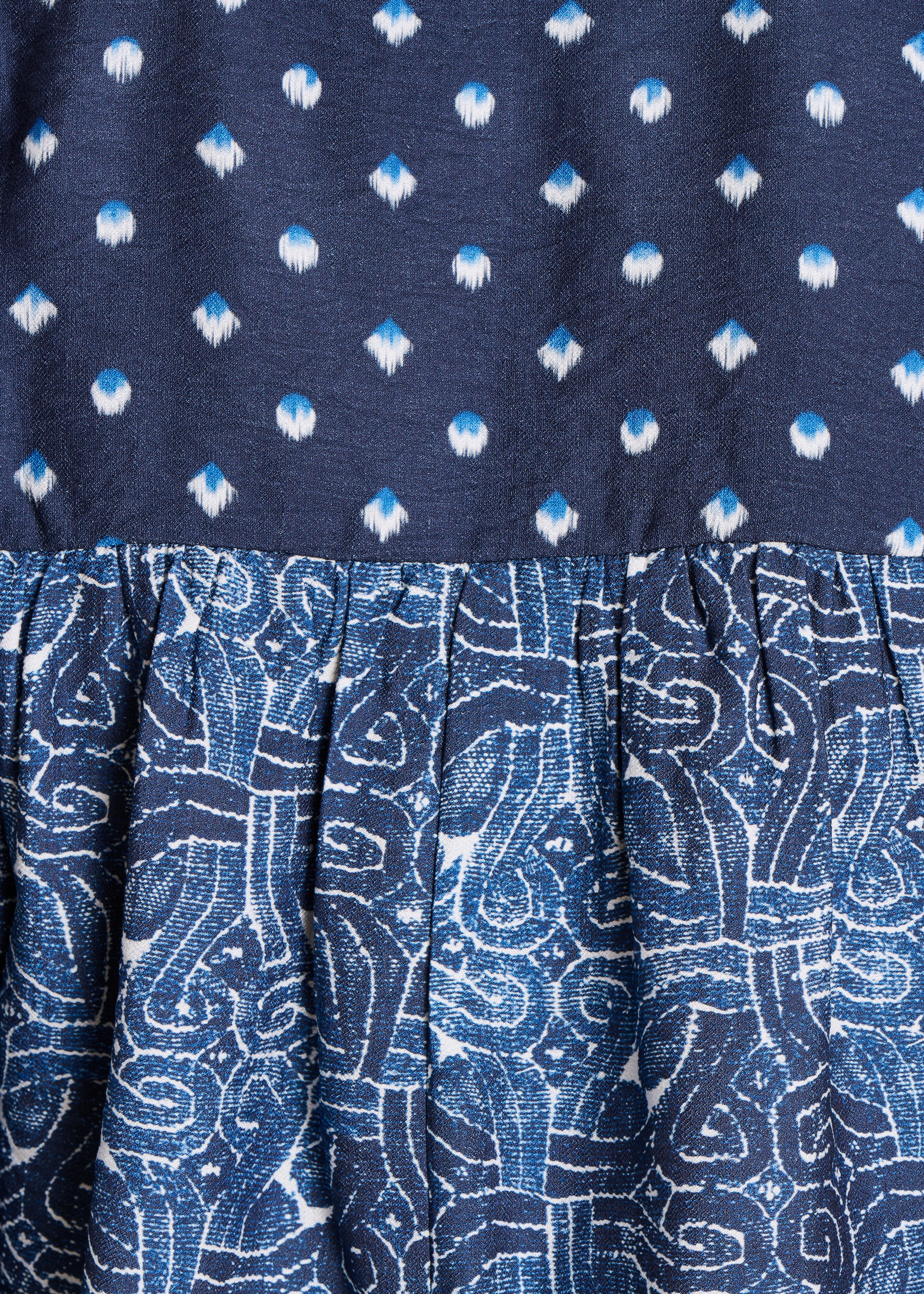 Top blu patchwork stampato maniche 3/4
