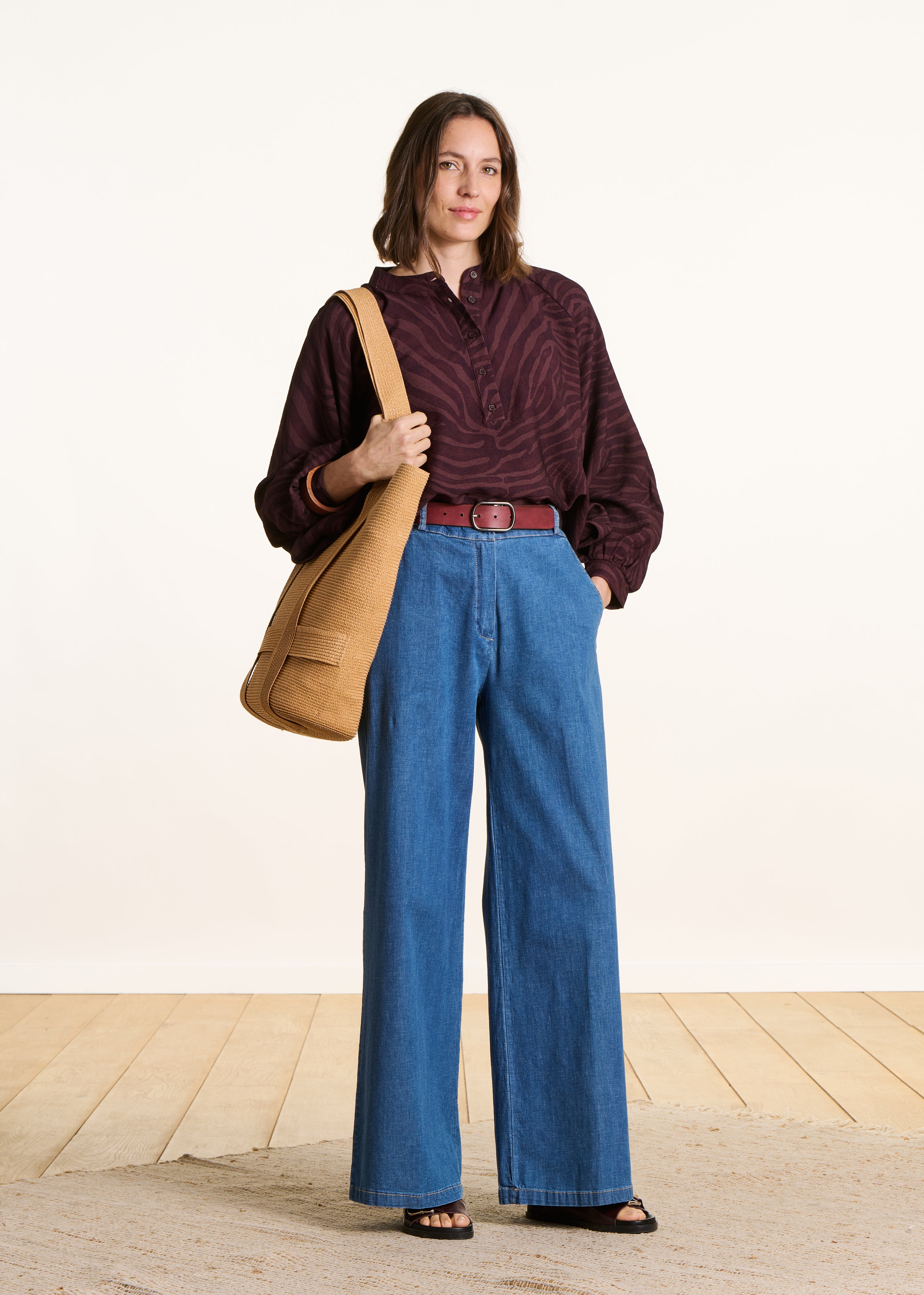 Brown oversized blouse with animal print