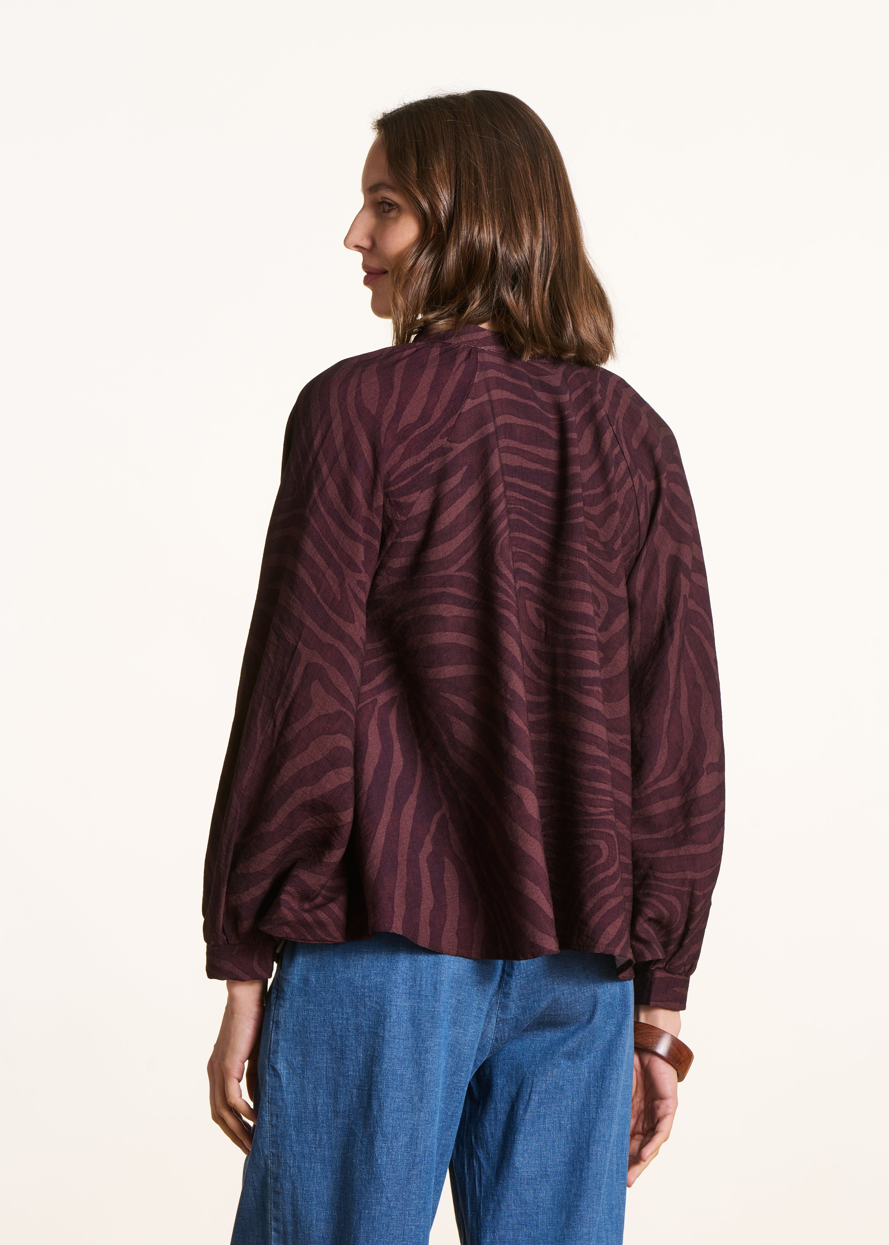 Brown oversized blouse with animal print