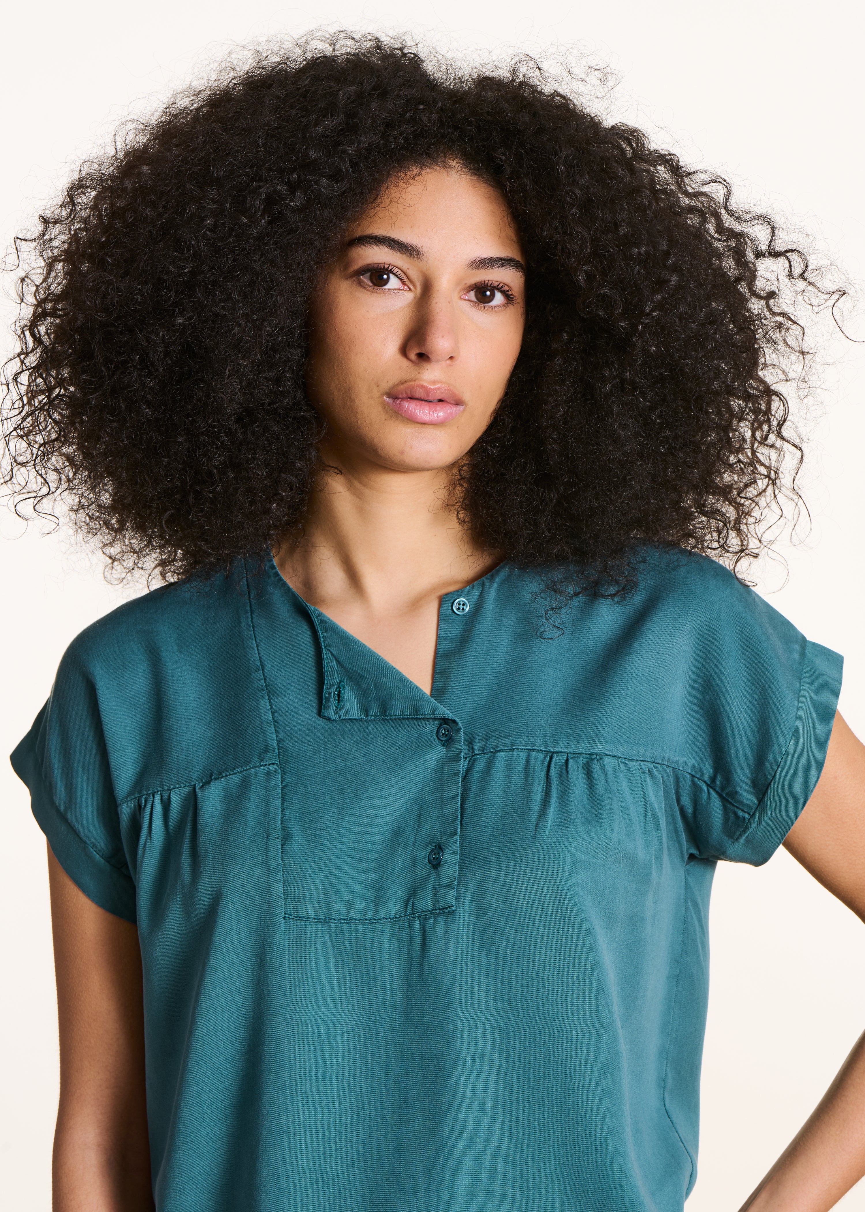 Petrol blue short-sleeve lyocell top