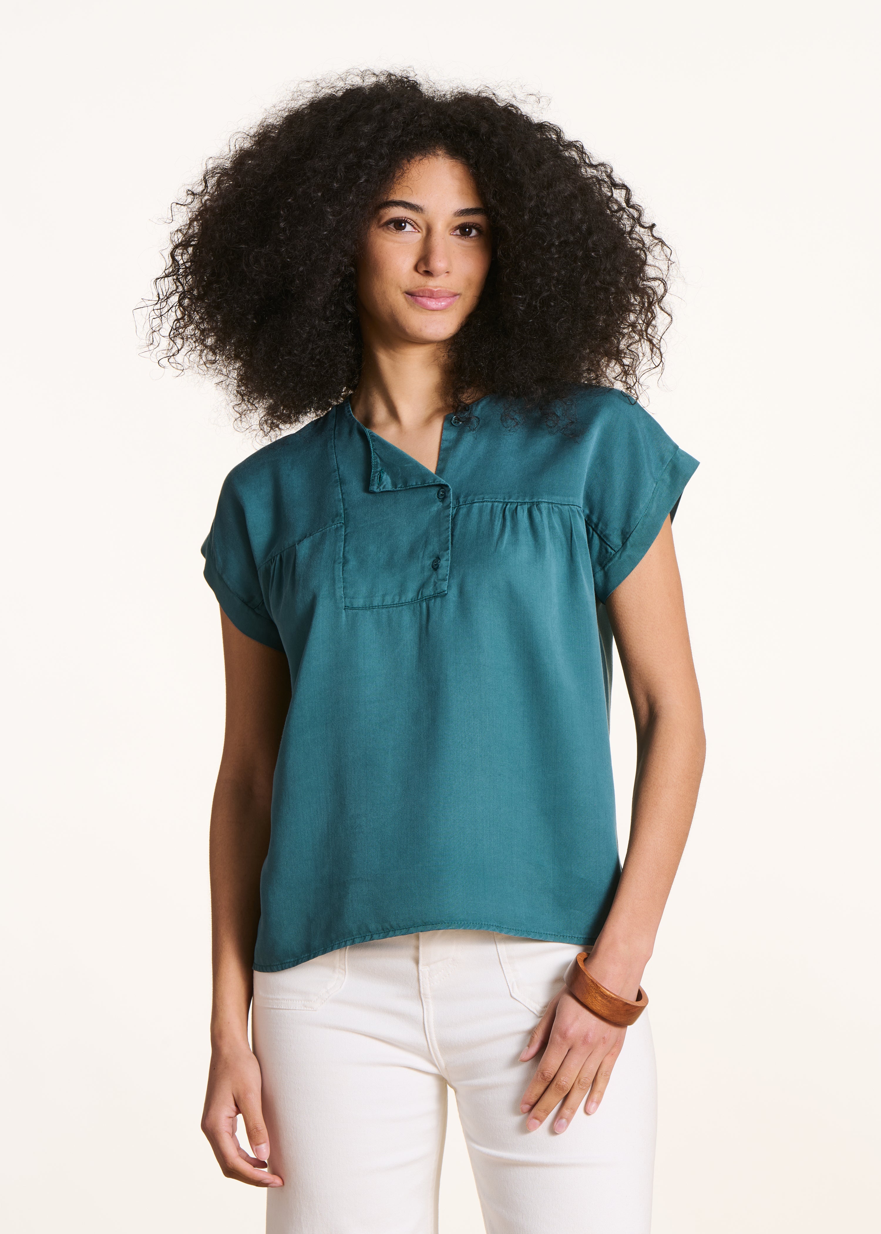 Petrol blue short-sleeve lyocell top