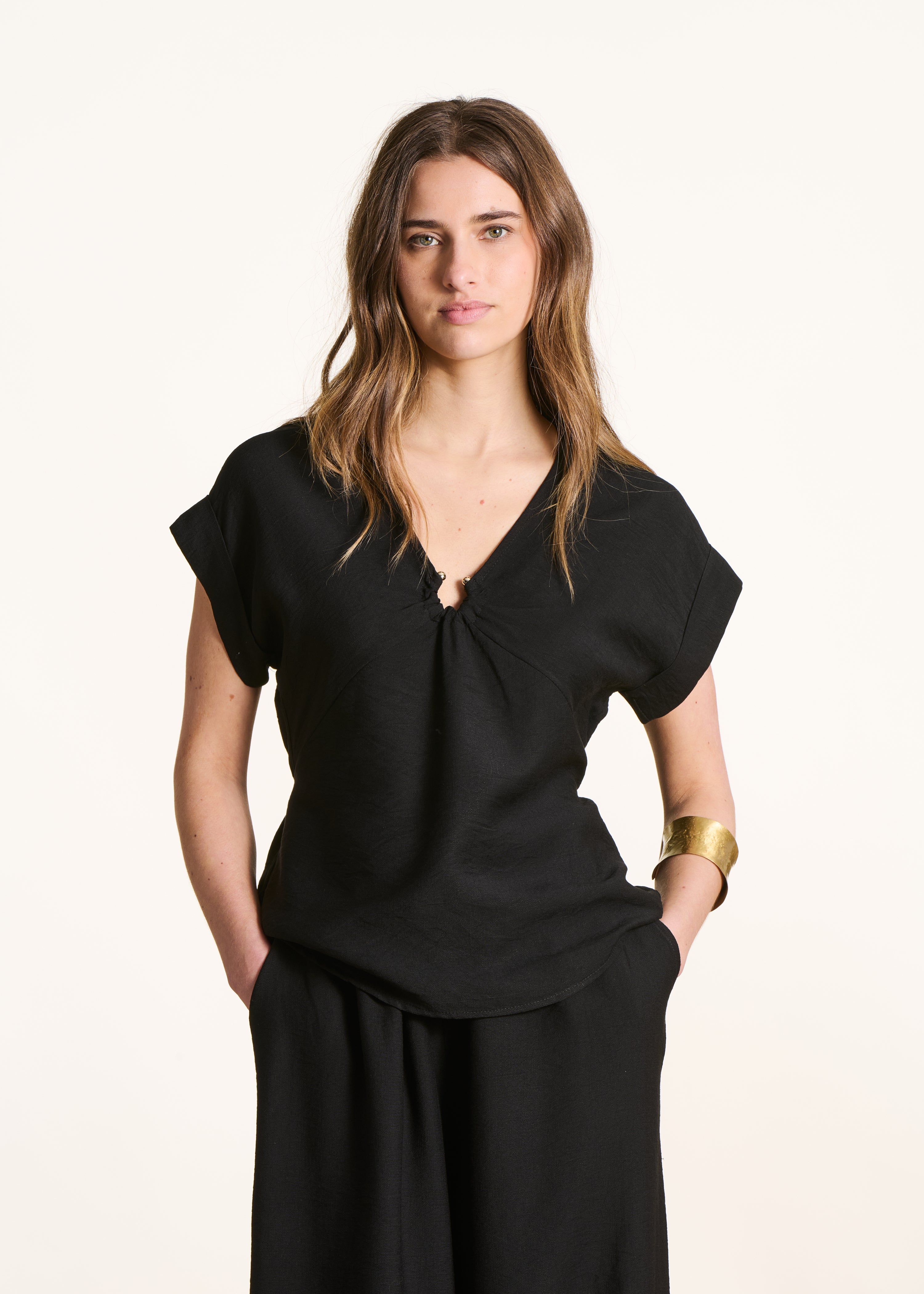 Black short sleeve top