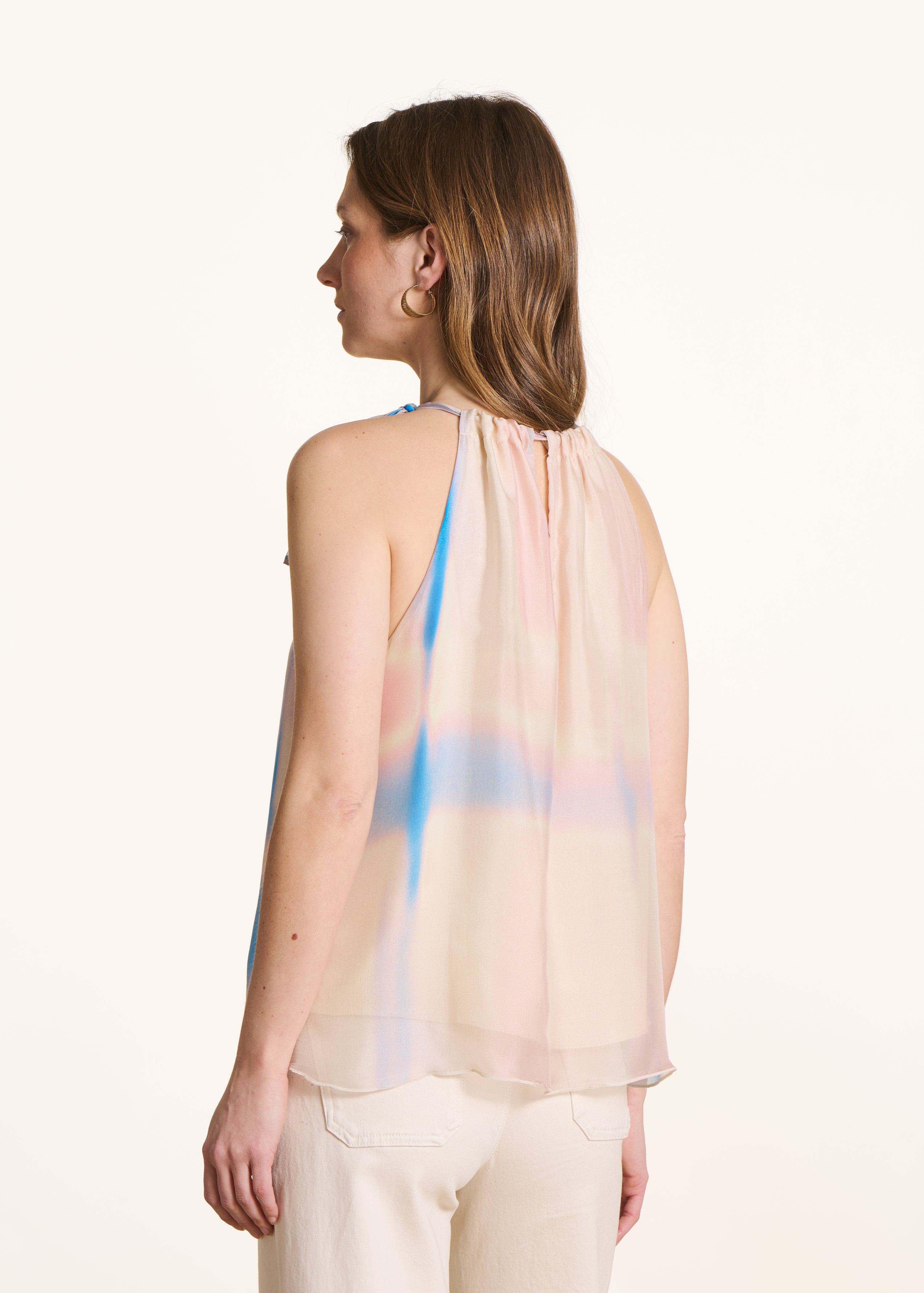 Loose pastel pink tie-dye print top
