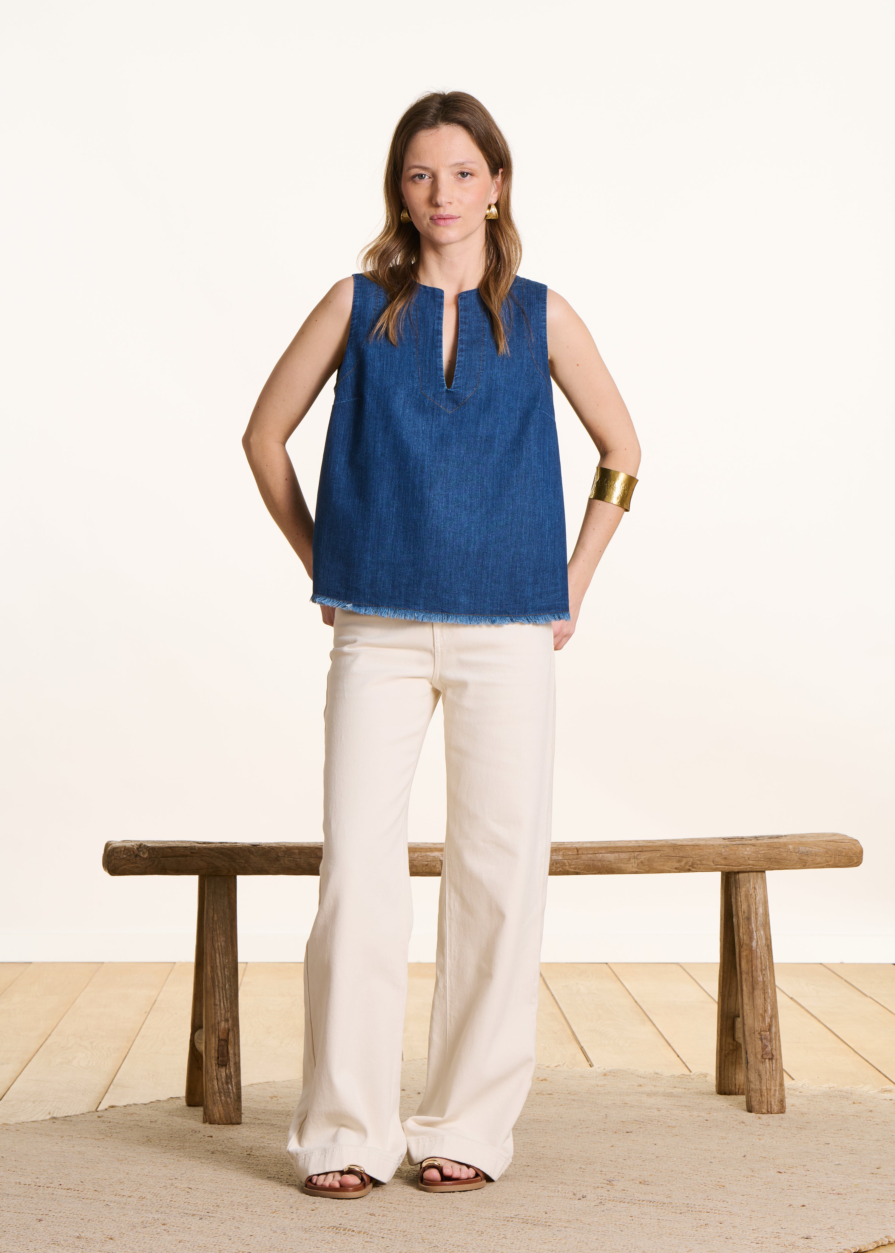 Sleeveless denim top
