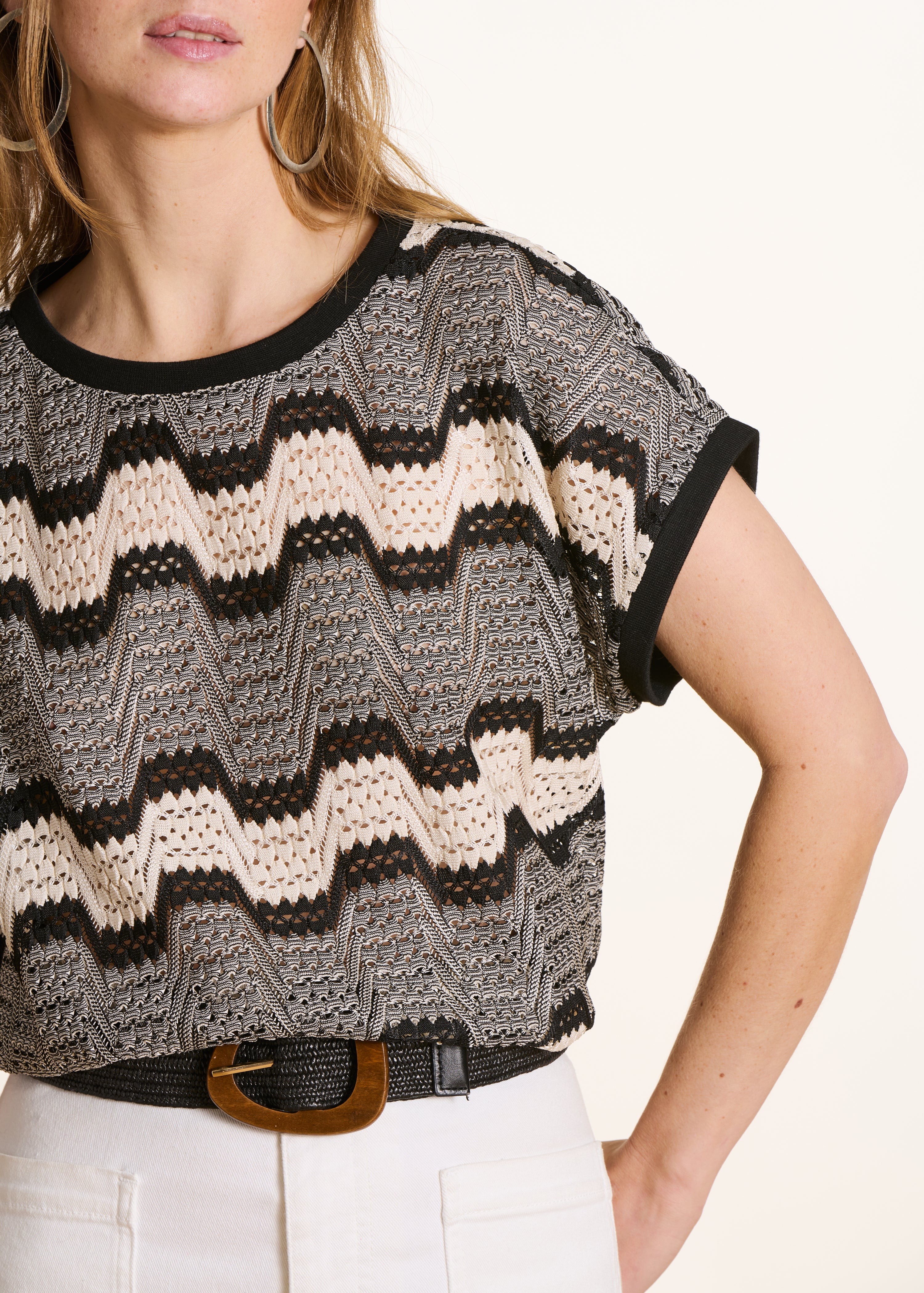 Black crochet short sleeve T-shirt