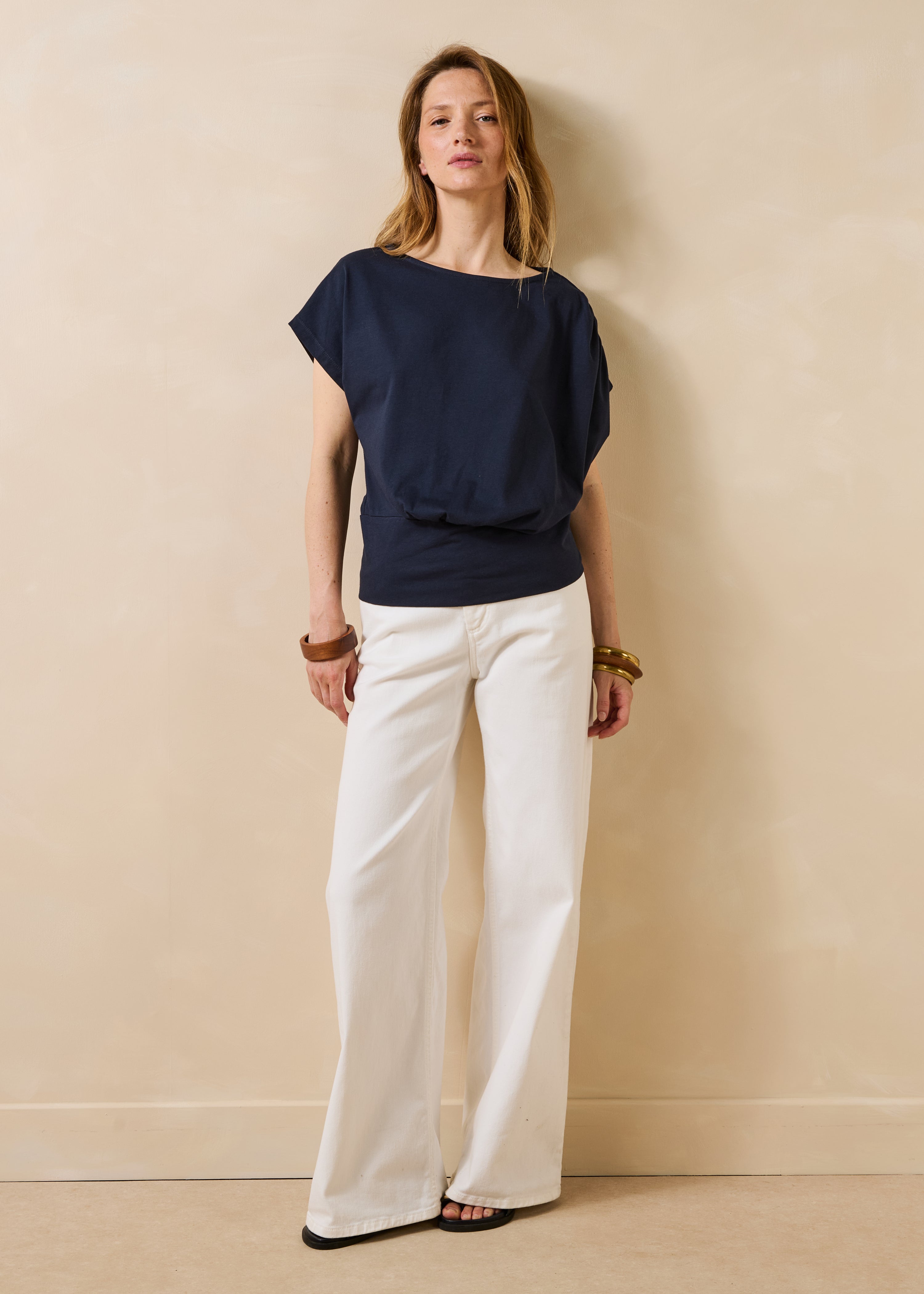 T-shirt bleu marine manches courtes en coton biologique