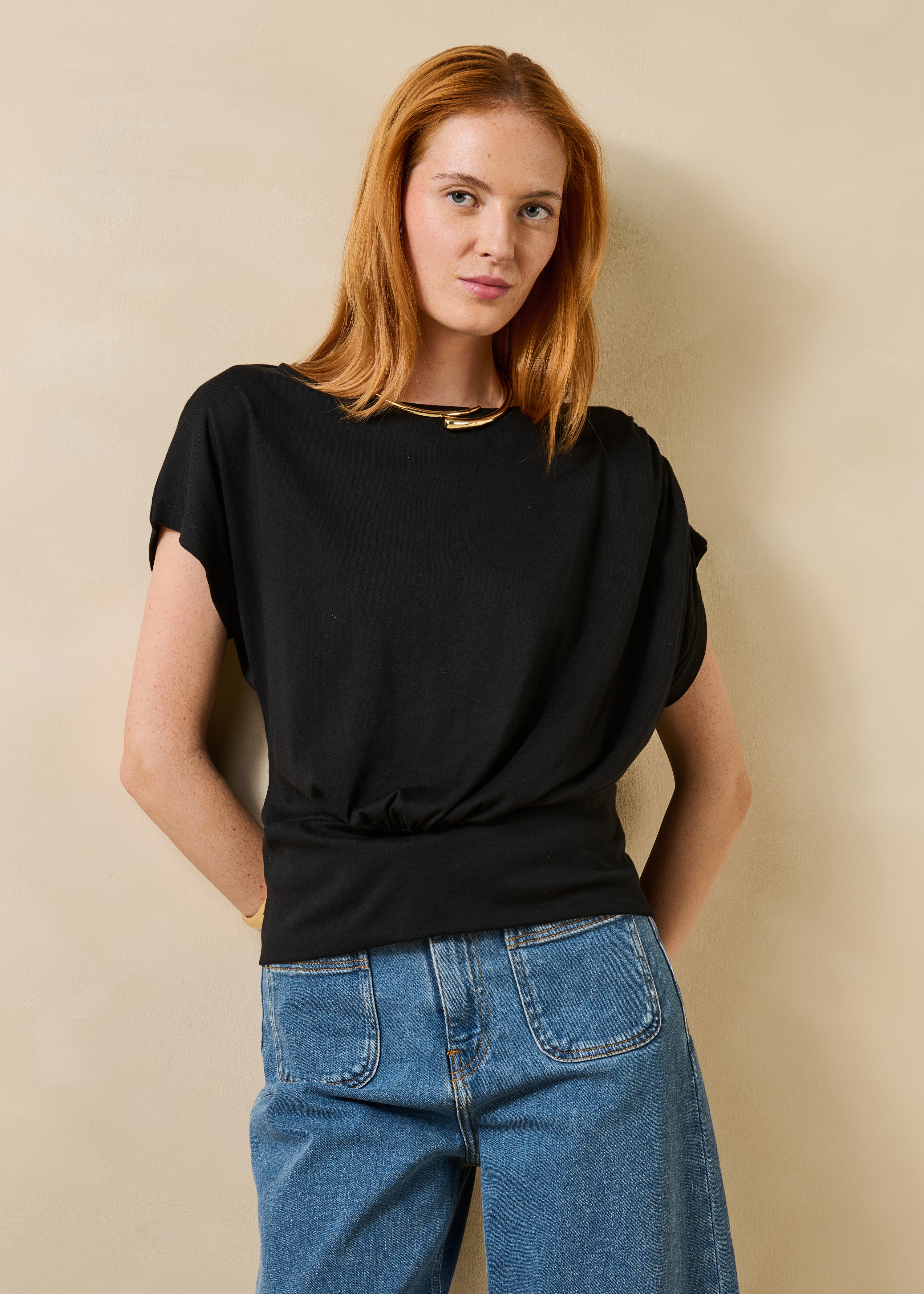 T-shirt noir manches courtes en coton biologique