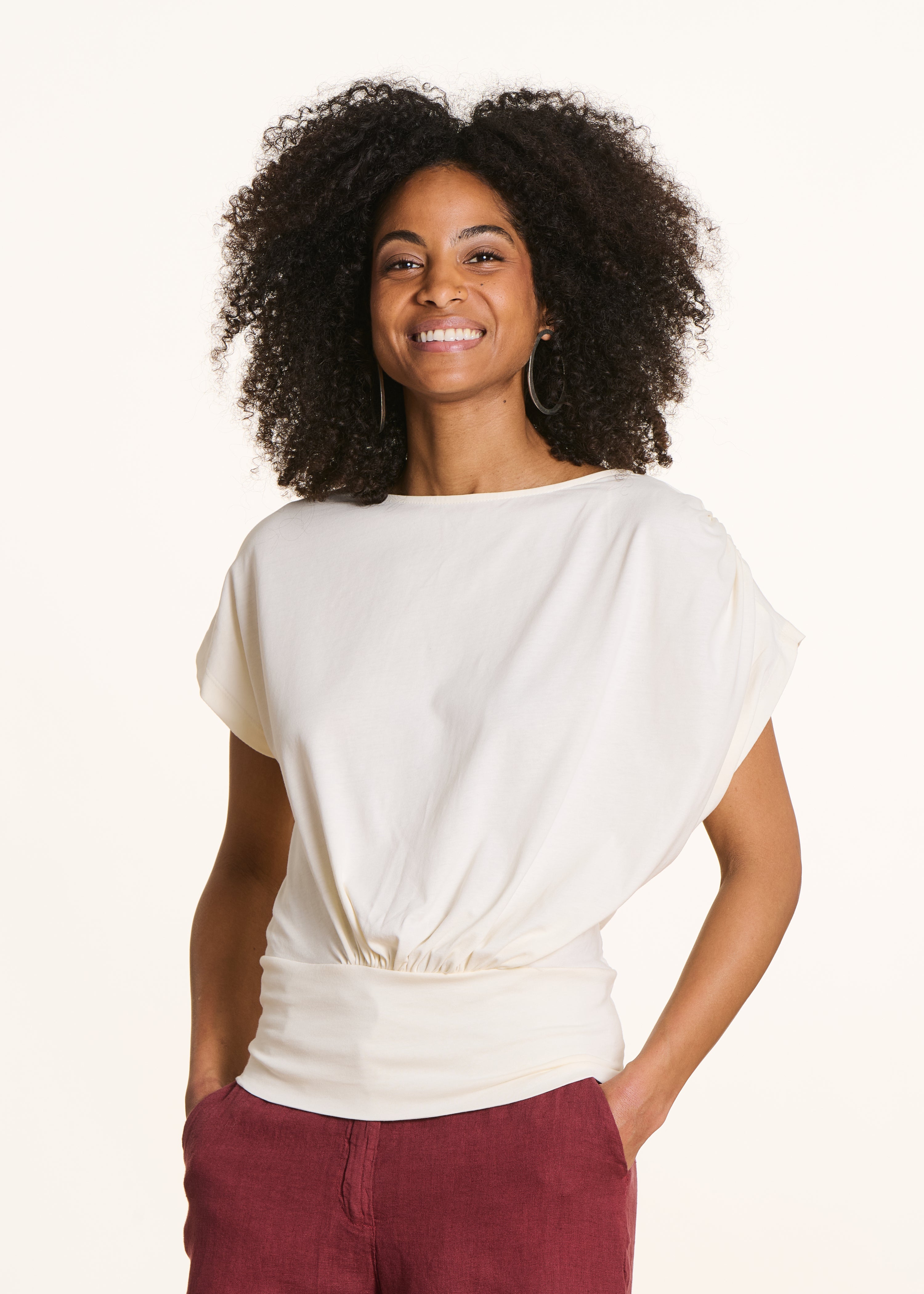 Ecru short-sleeve T-shirt in organic cotton