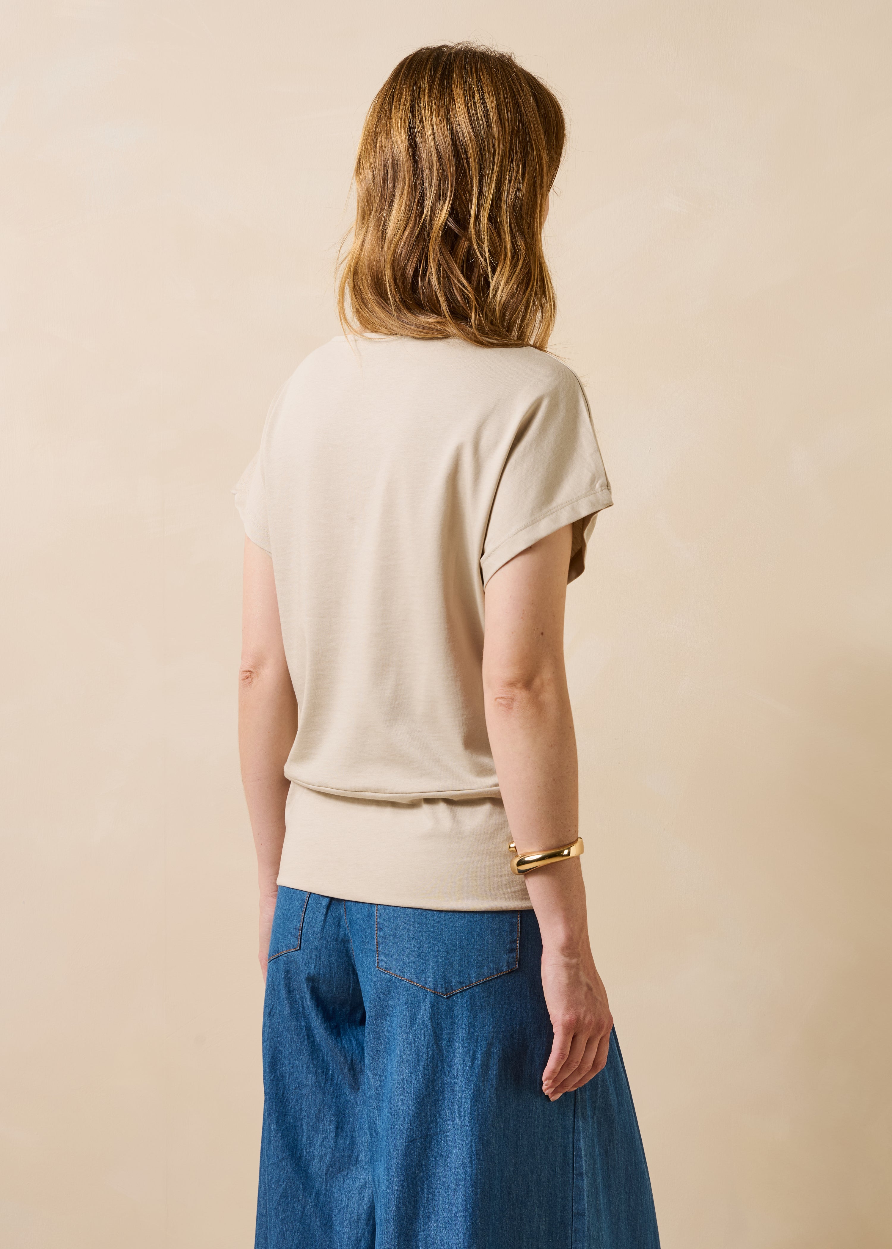 T-shirt beige manches courtes en coton biologique