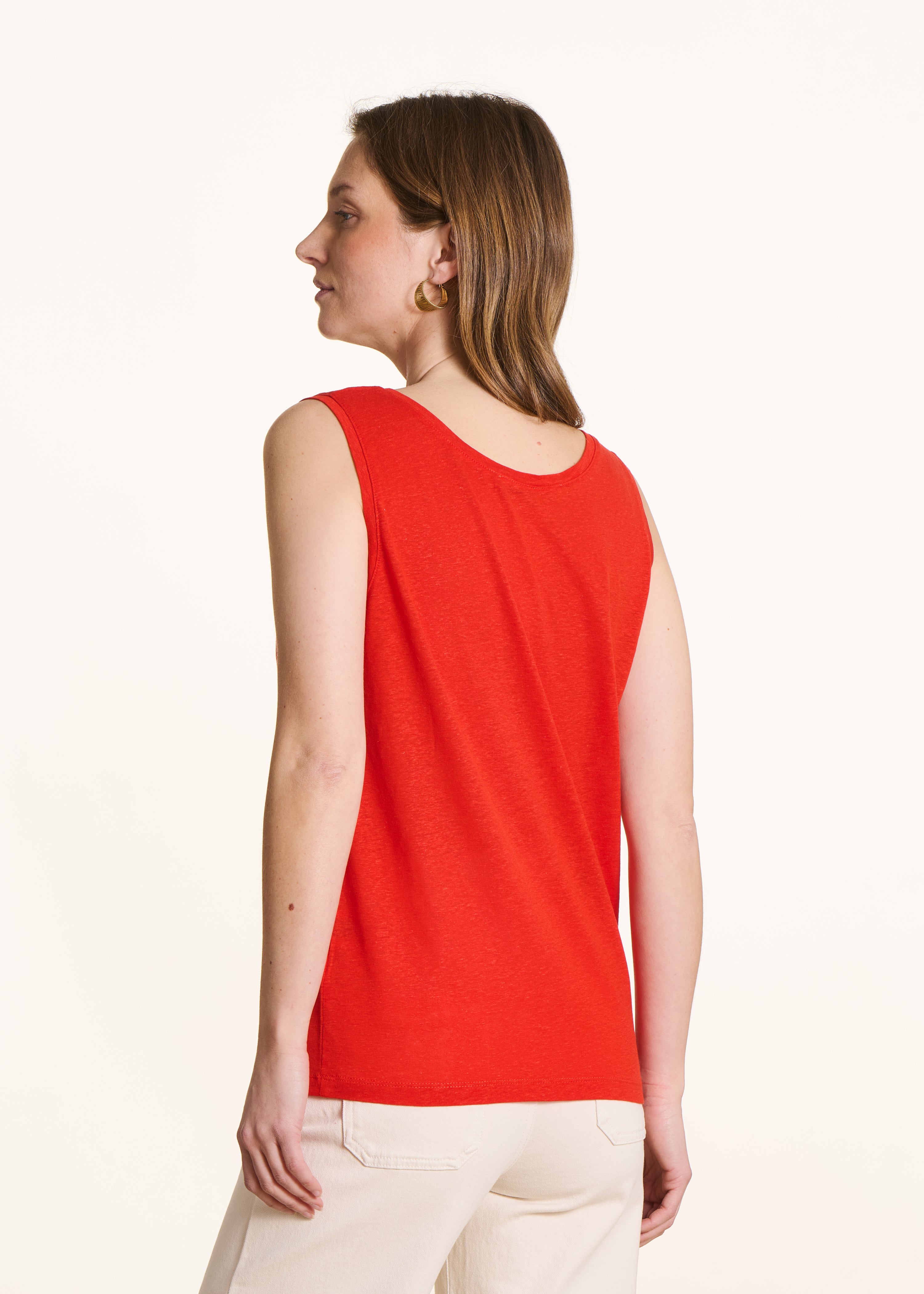 Top vermelho em jersey de lyocell e linho