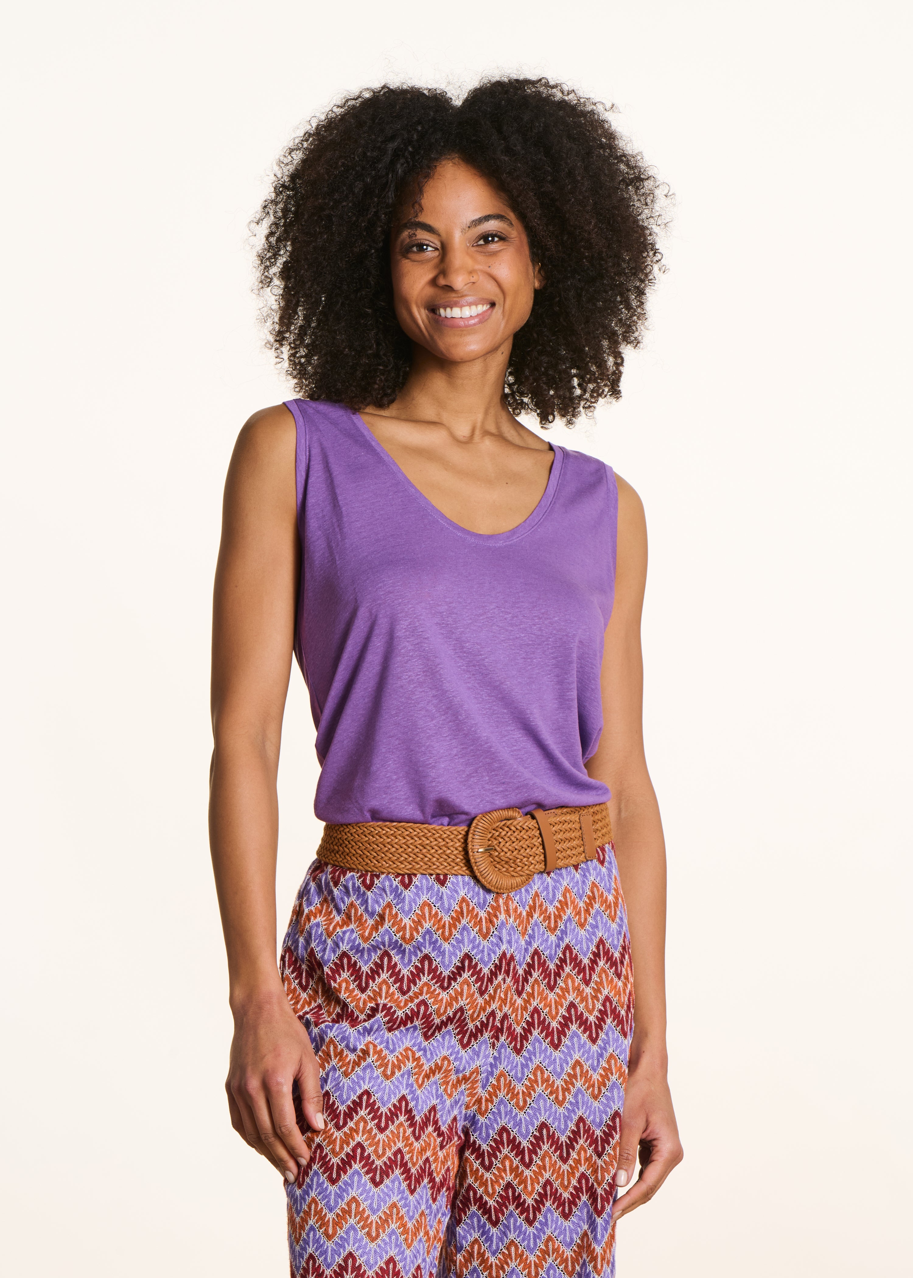 Purple lyocell linen jersey tank top