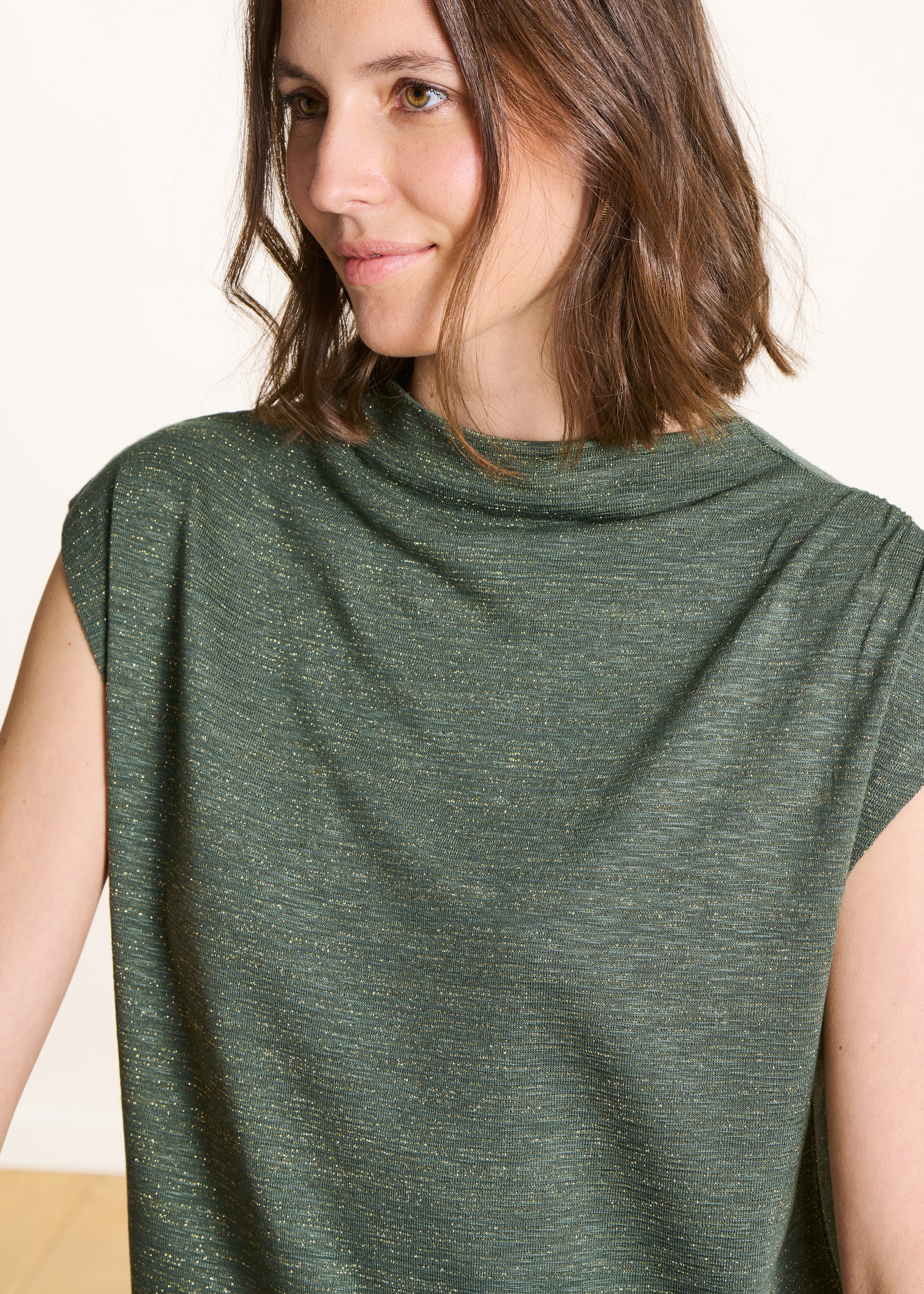 T-shirt kaki senza maniche in jersey iridescente