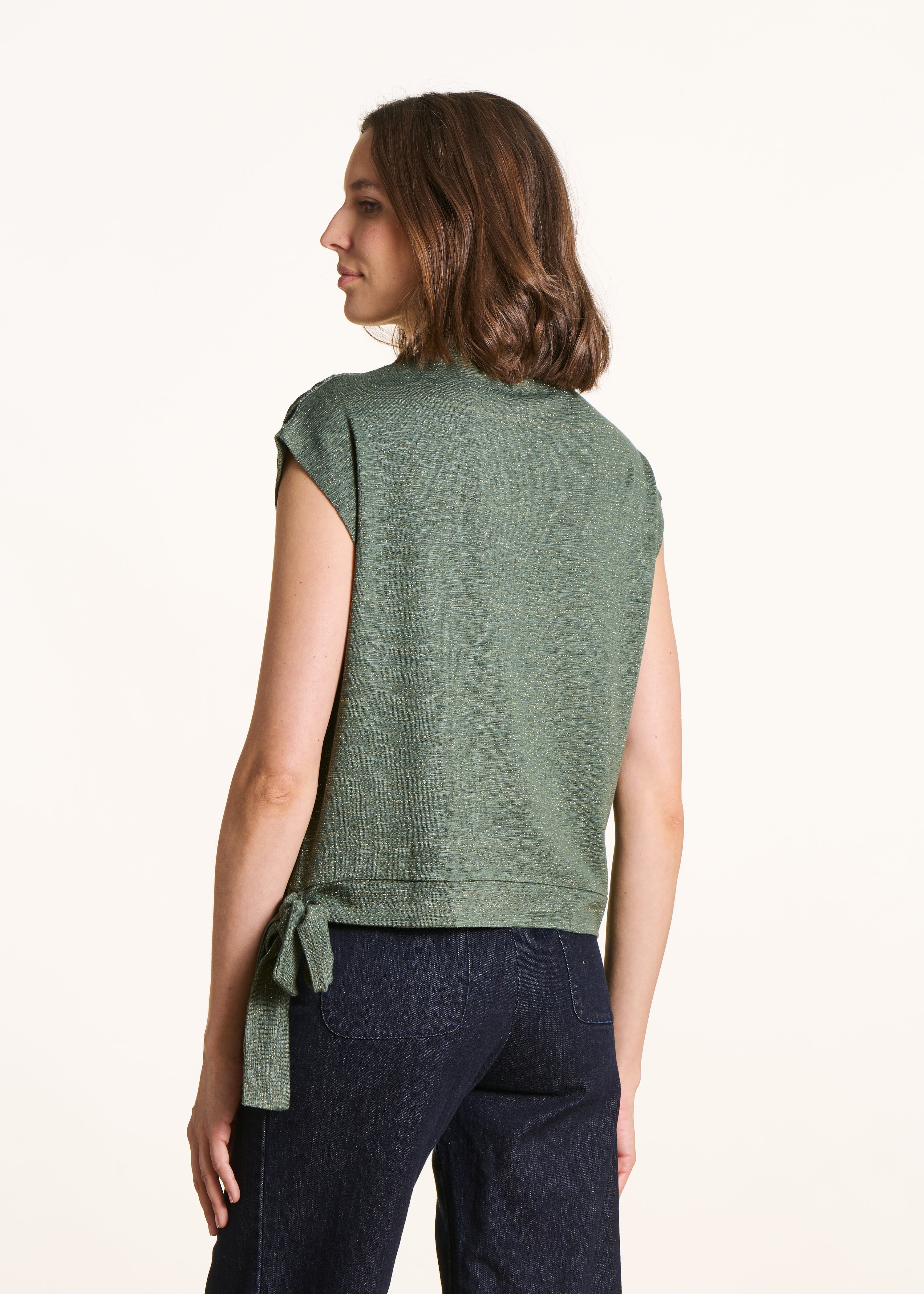 T-shirt kaki senza maniche in jersey iridescente