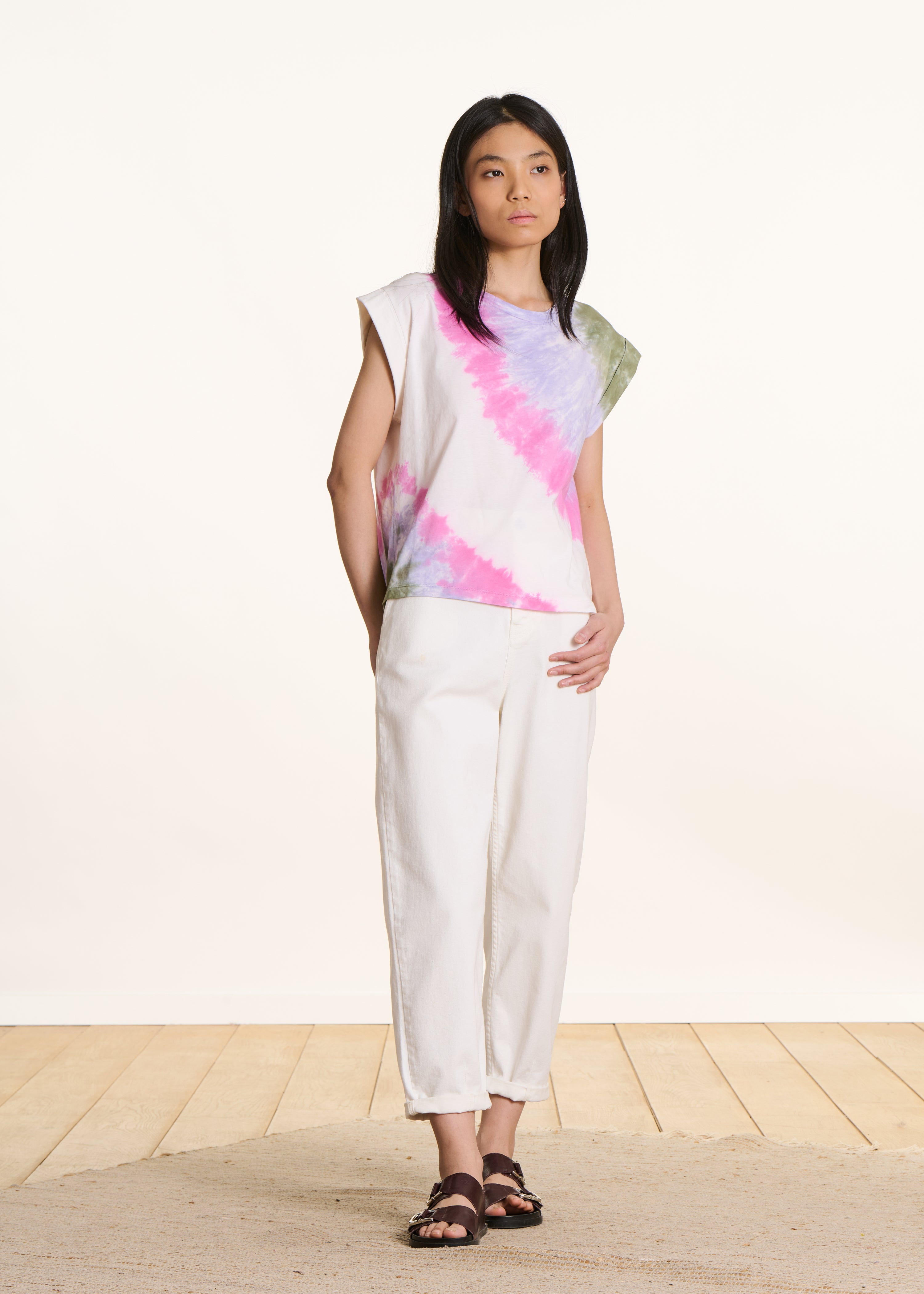 T-shirt in cotone tie & dye rosa