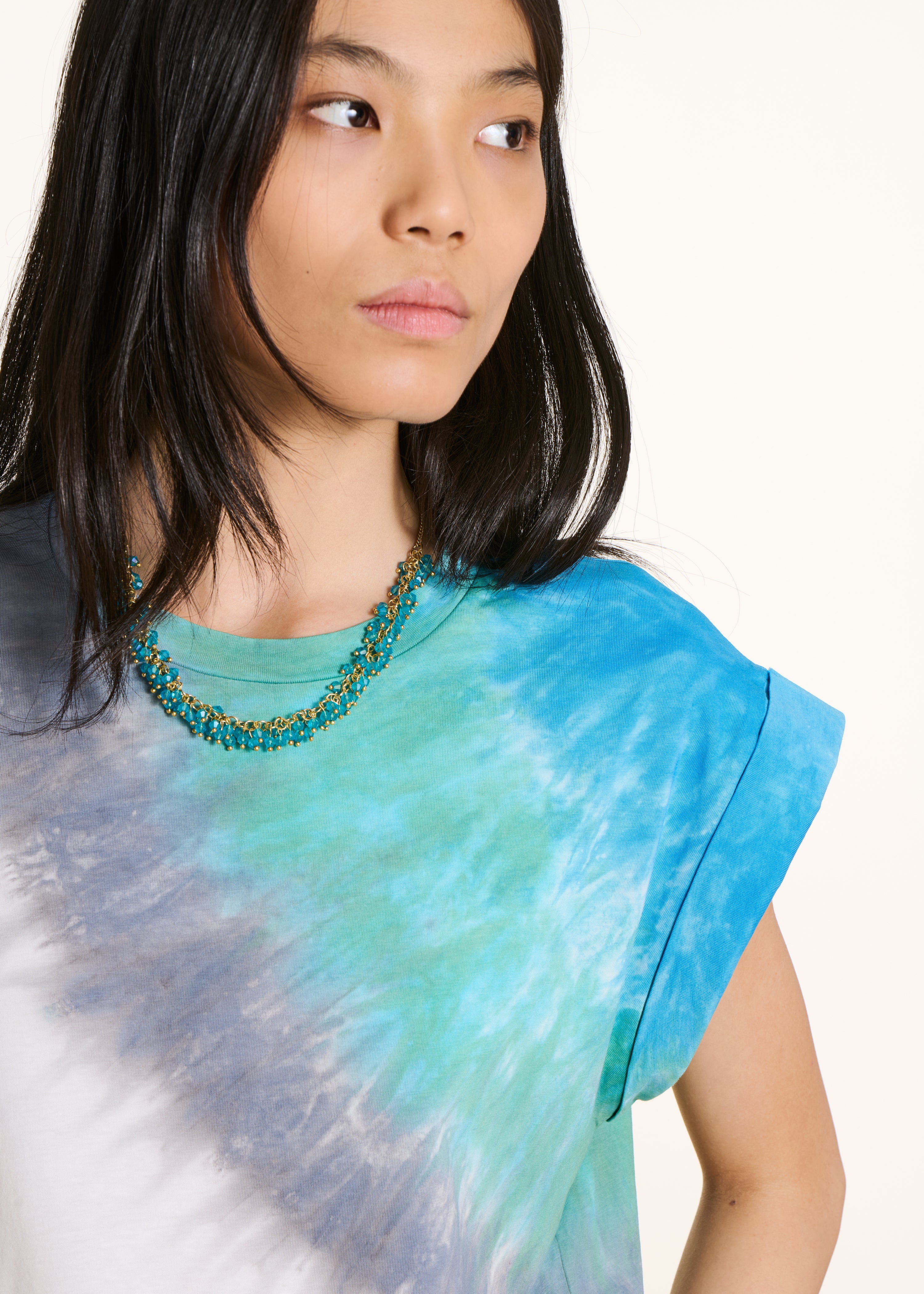 Blue tie-dye cotton T-shirt