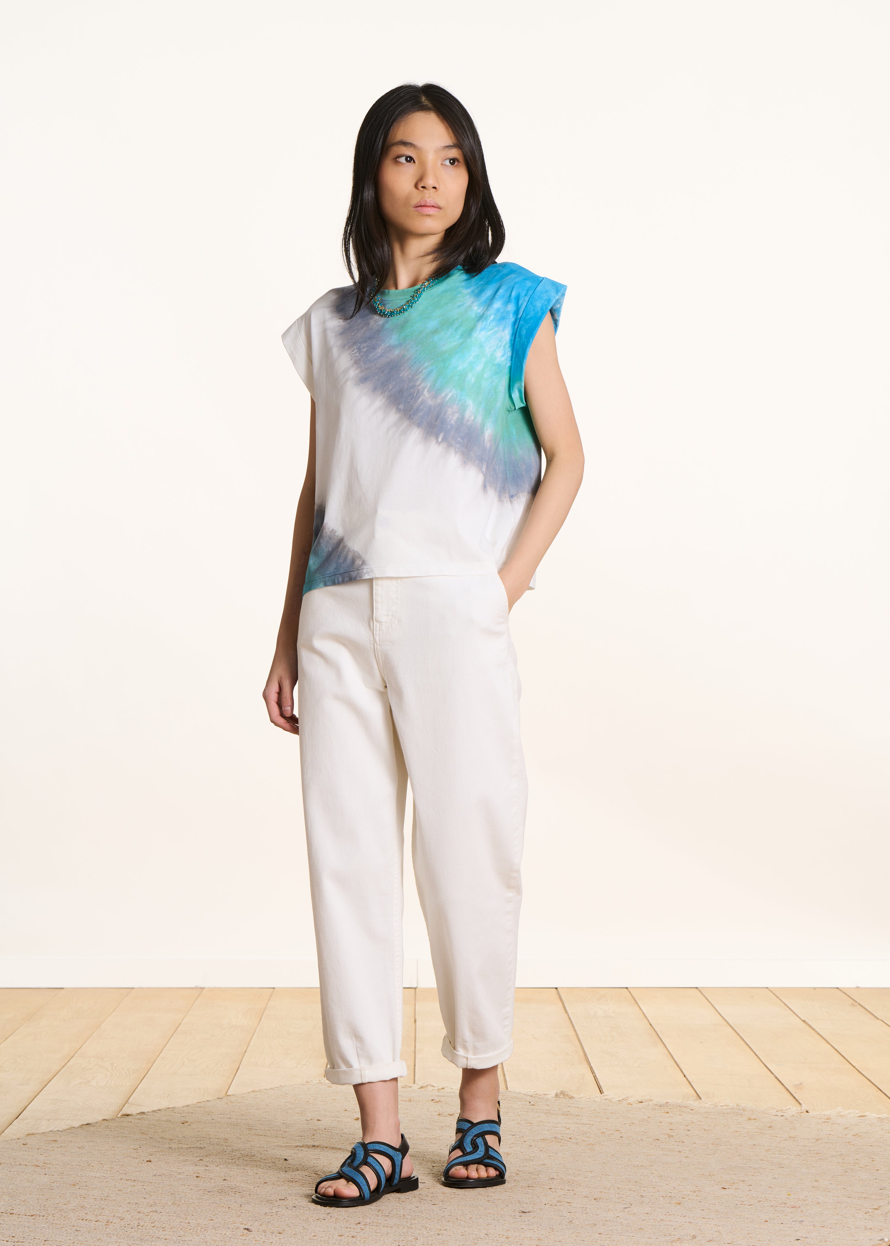 Camiseta de algodón tie & dye azul