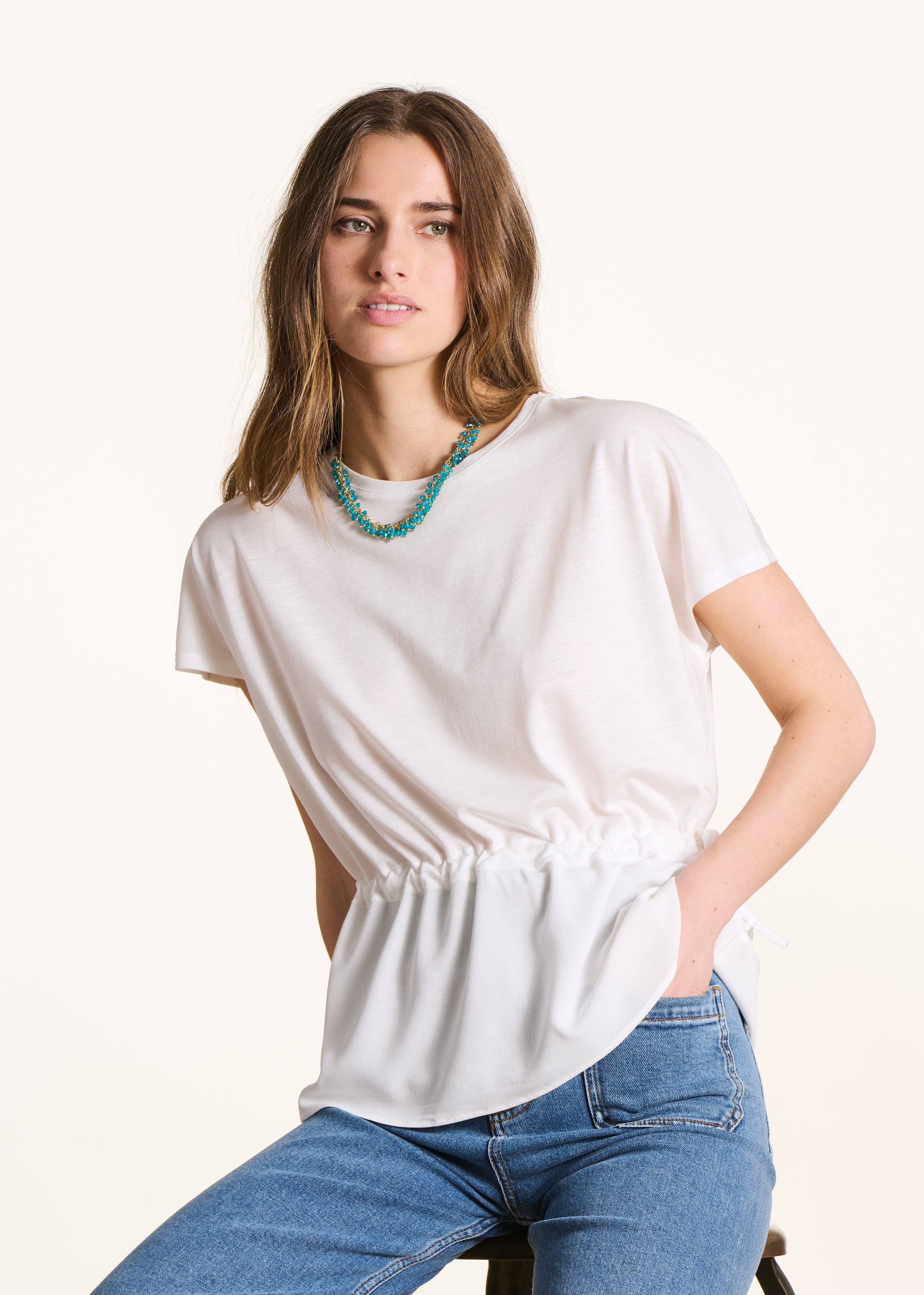 T-shirt ampla bimatéria écru
