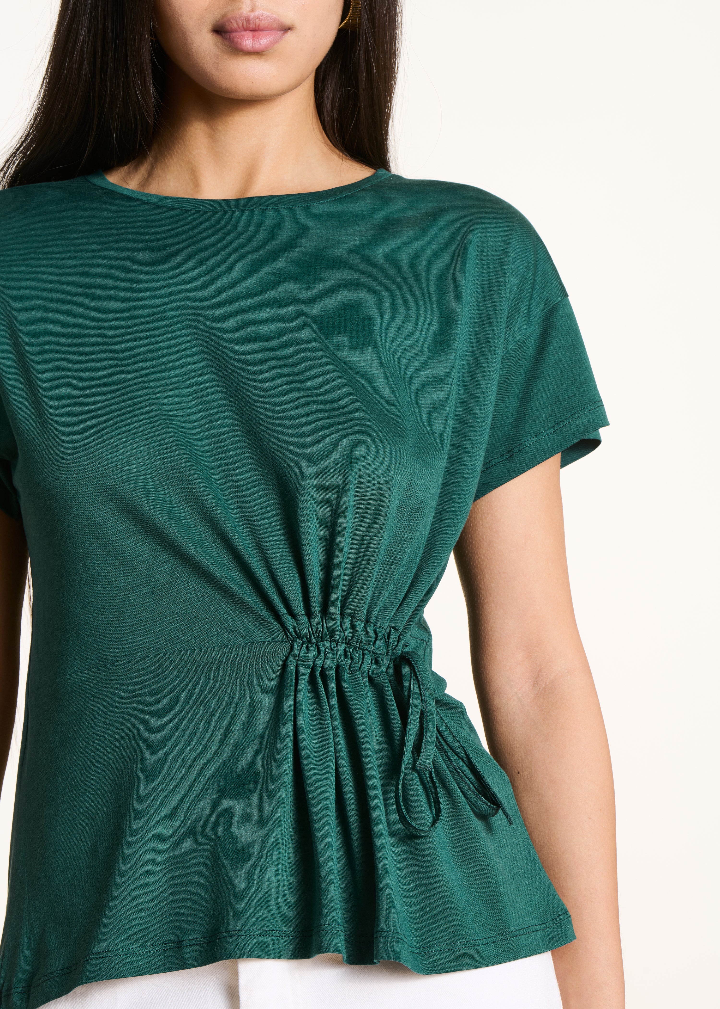 T-shirt fluide vert pétrole en lyocell et coton