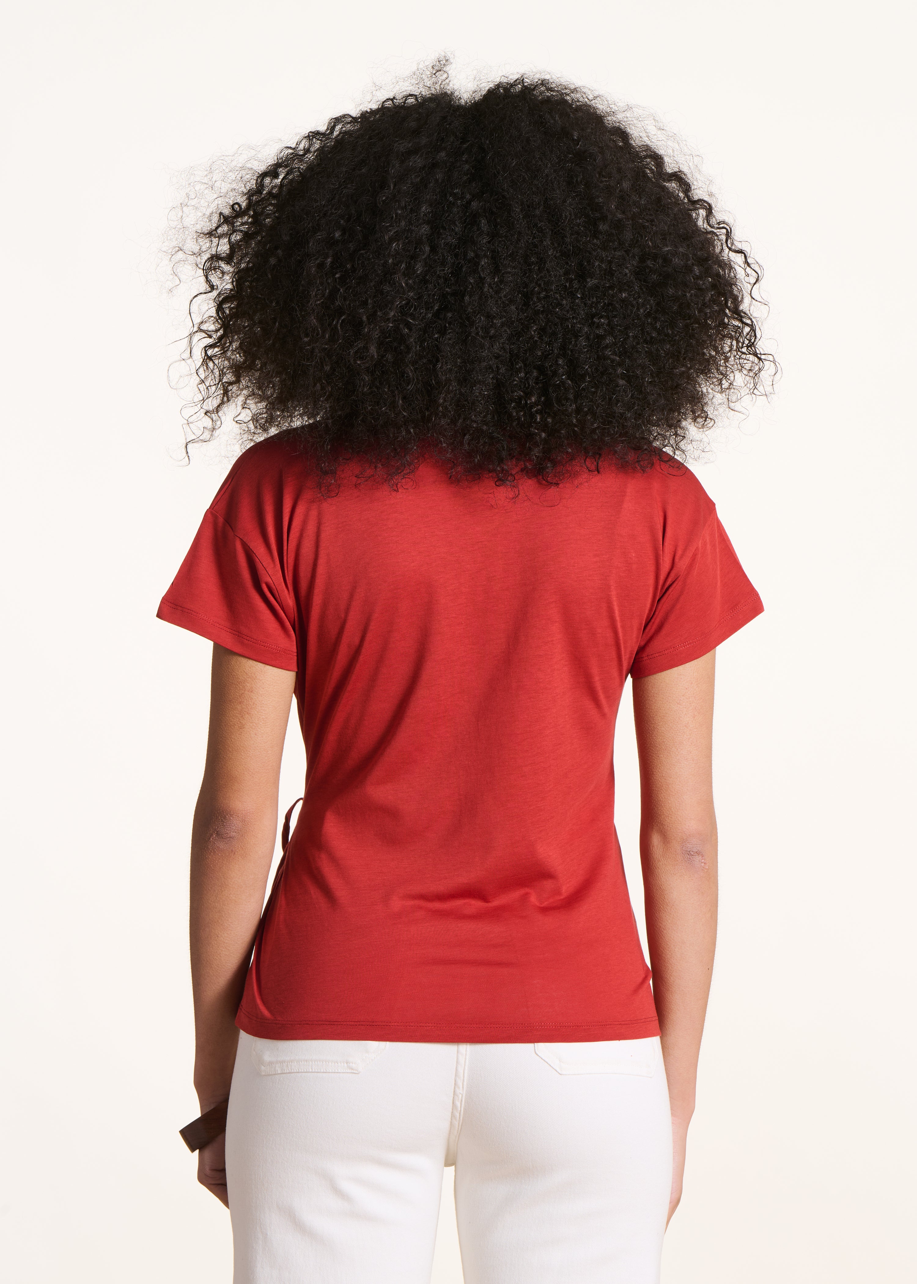 T-shirt fluida rossa in lyocell e cotone