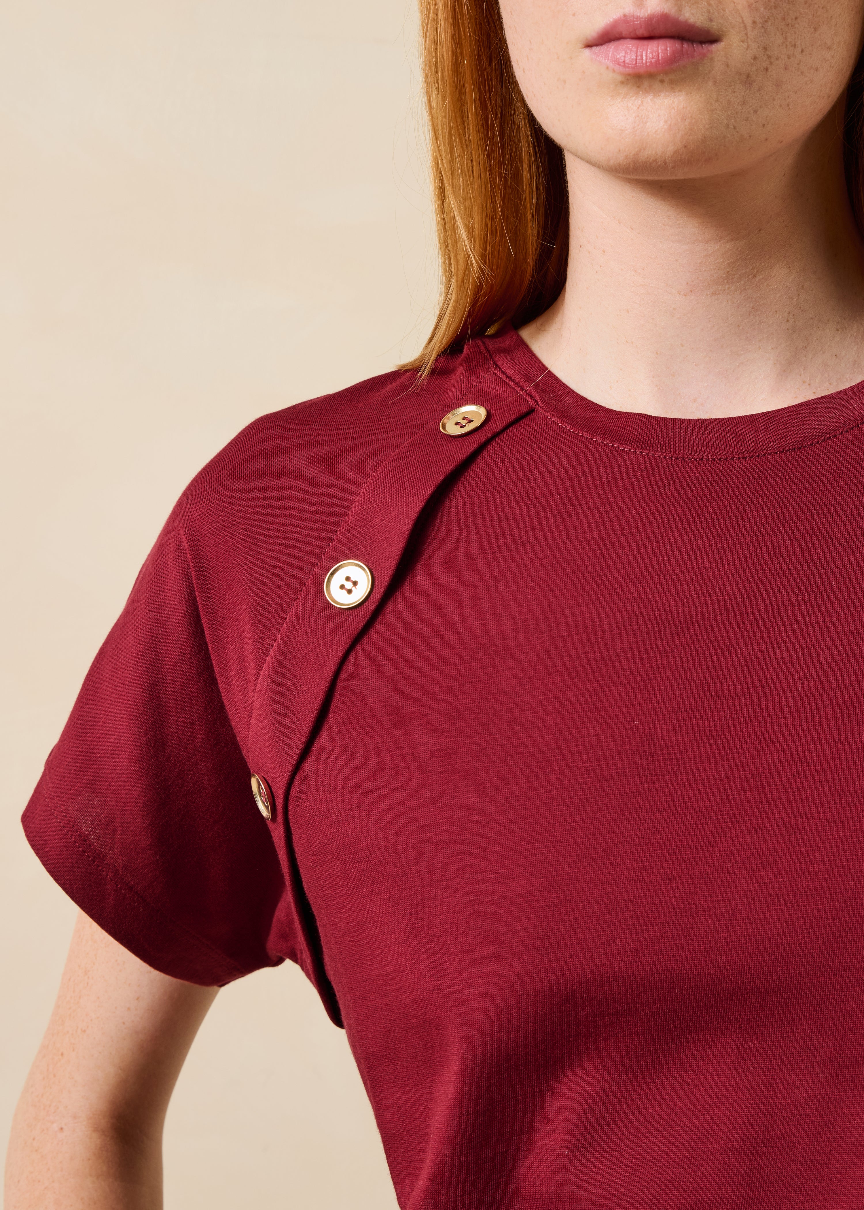 Burgundy short-sleeve T-shirt in organic cotton