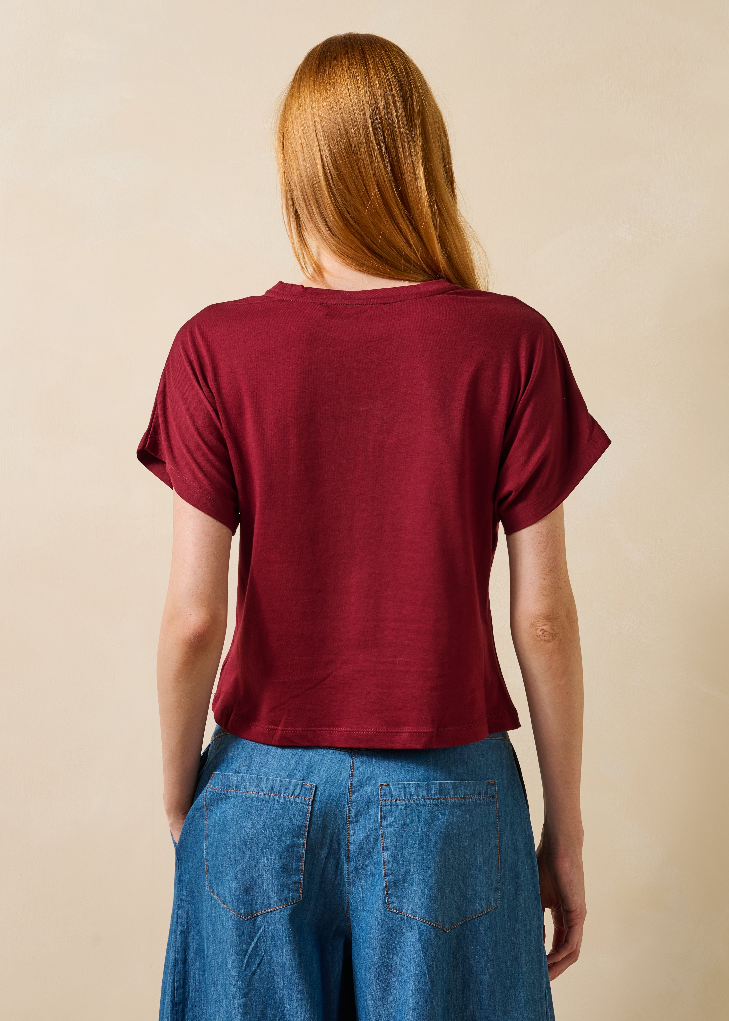 Burgundy short-sleeve T-shirt in organic cotton