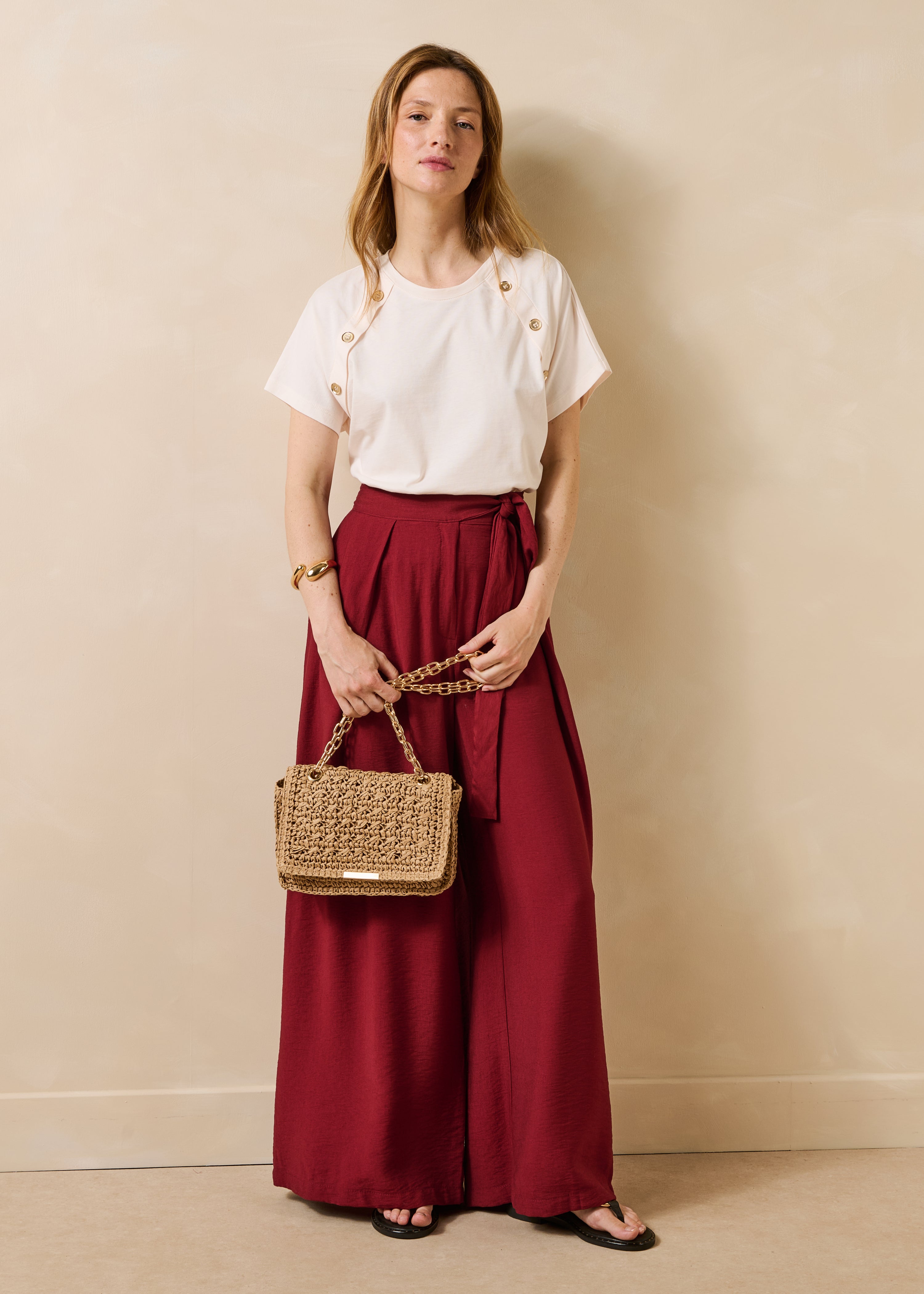 Beige short-sleeve T-shirt in organic cotton