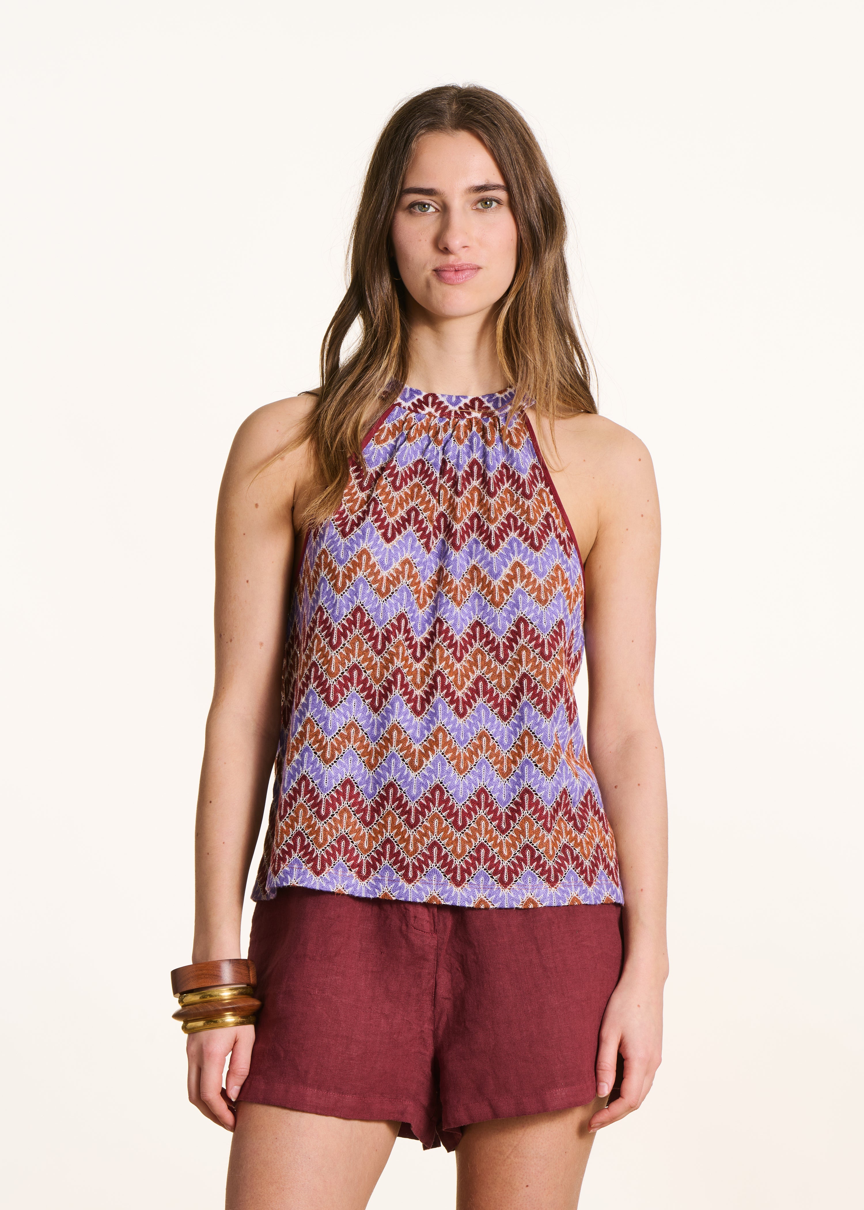 Fitted Purple Crochet Sleeveless Top