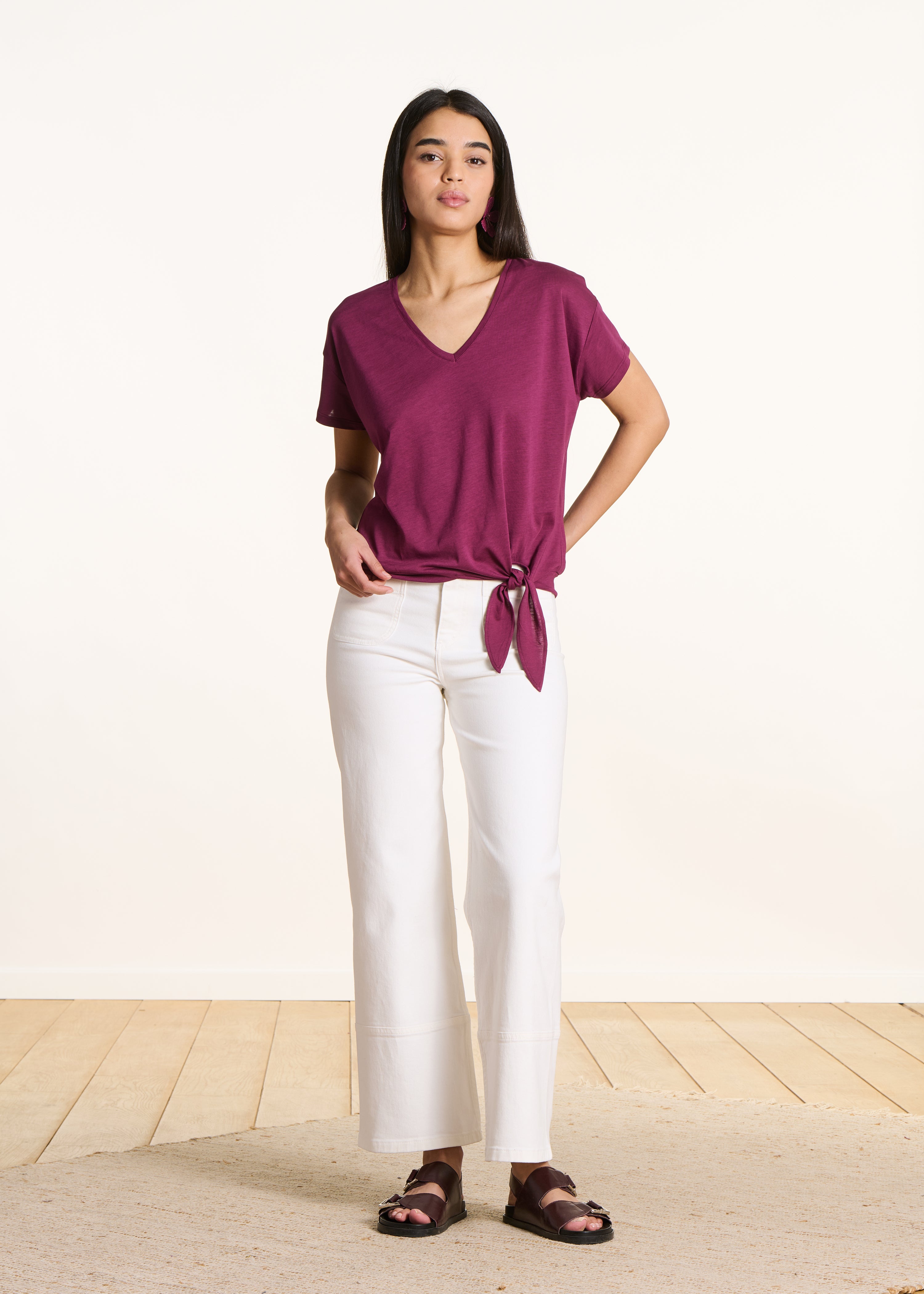 T-shirt viola in lyocell maniche corte