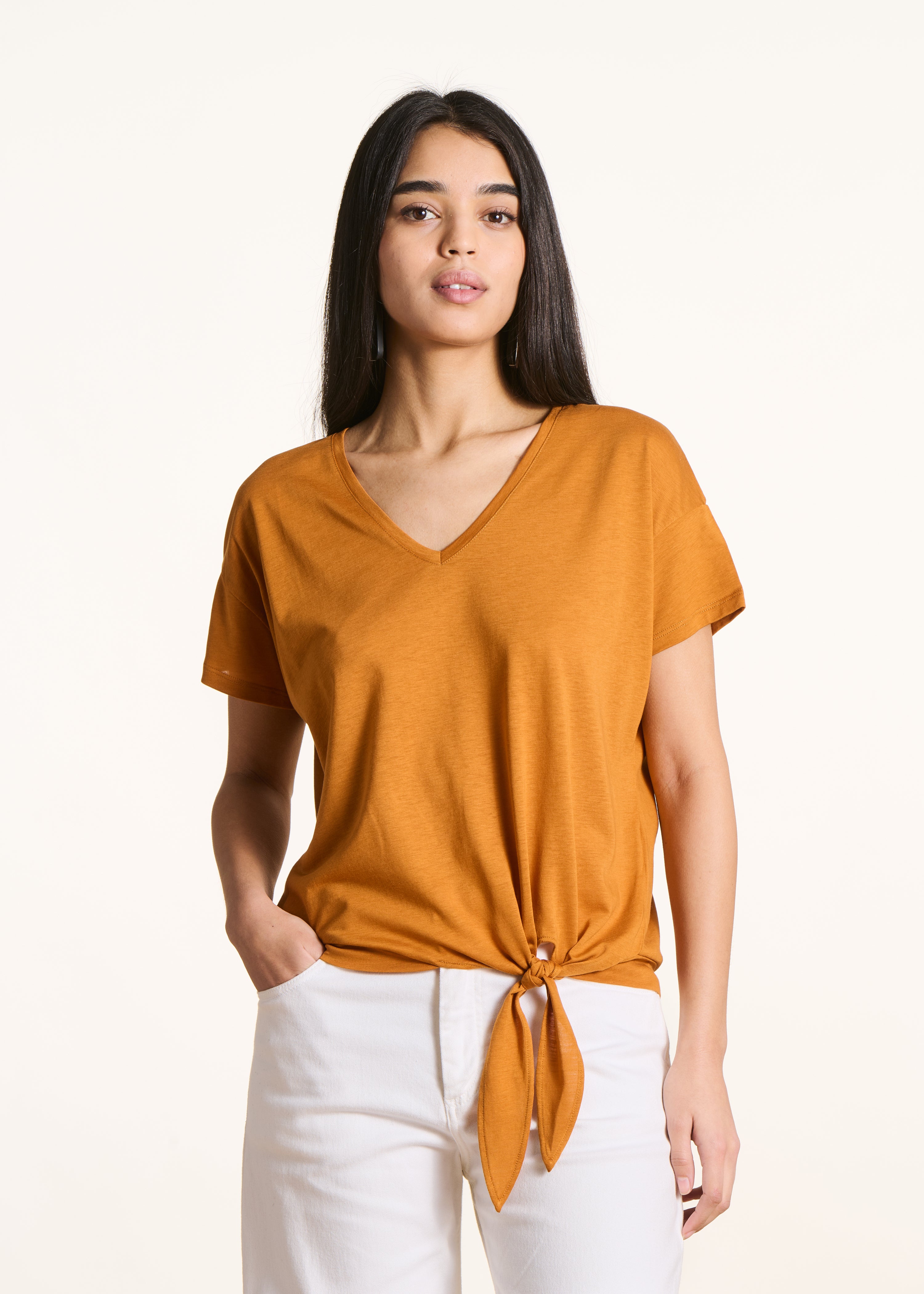 Ochre lyocell short-sleeve T-shirt