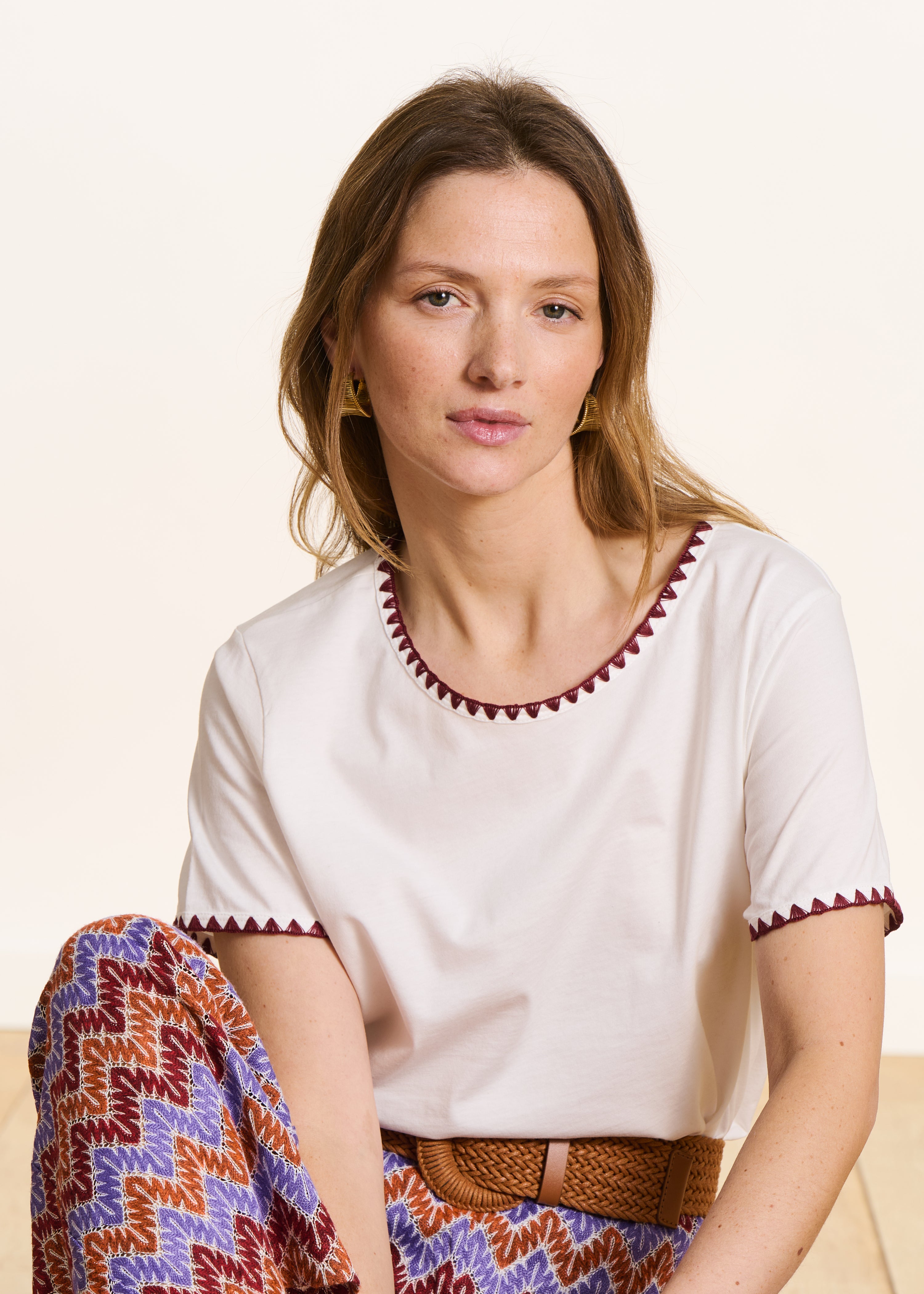 Ecru short-sleeved T-shirt in organic cotton