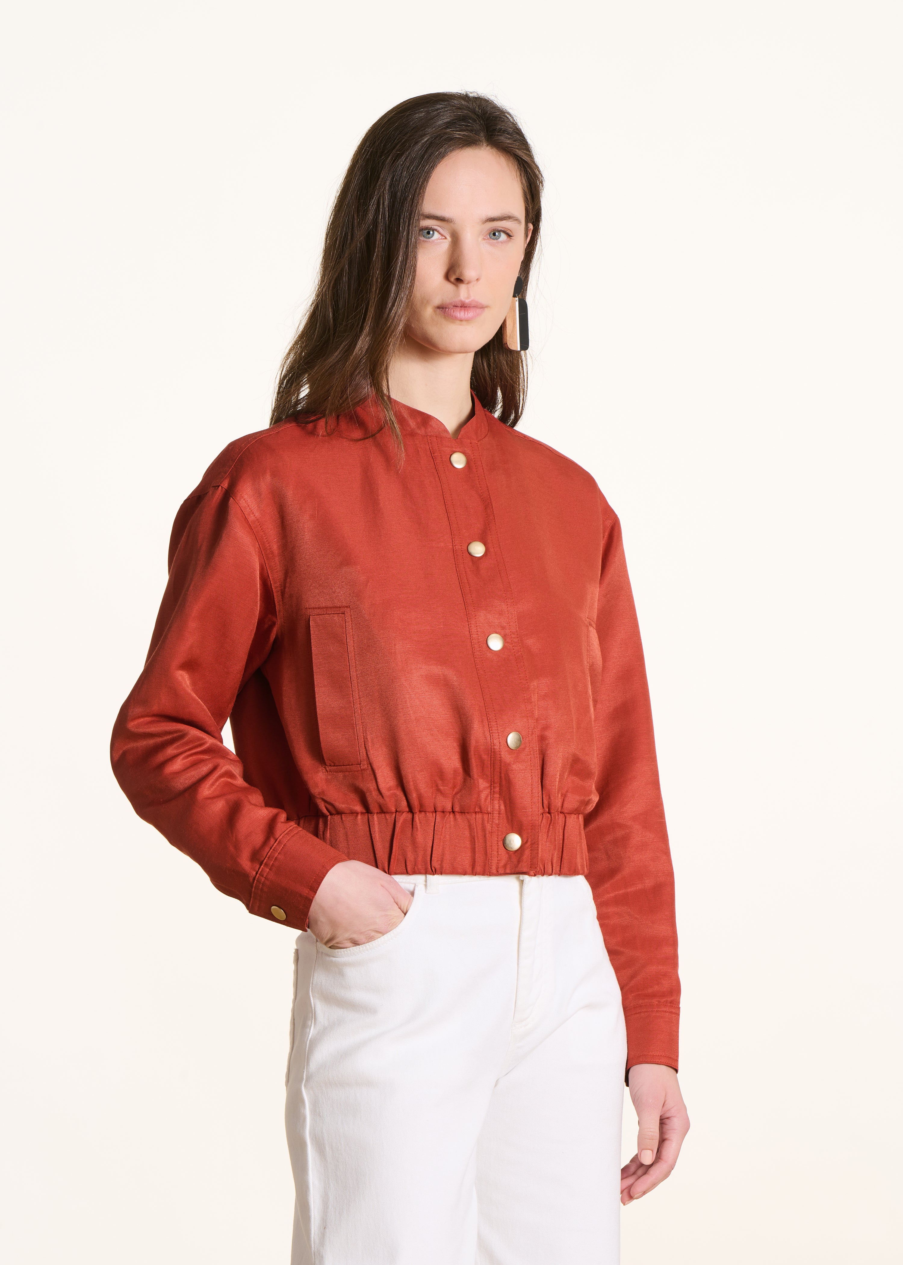 Loose bomber jacket in brick fabric